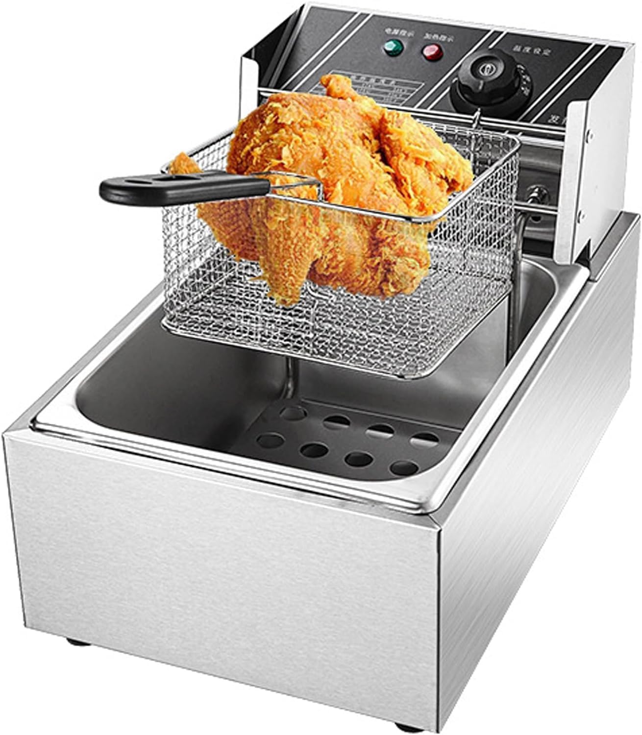 Friggitrice professionale, friggitrice elettrica con cestello, friggitrice elettrica da banco in acciaio inox con temperatura regolabile per uso domestico commerciale, friggitrice a vasca singola da