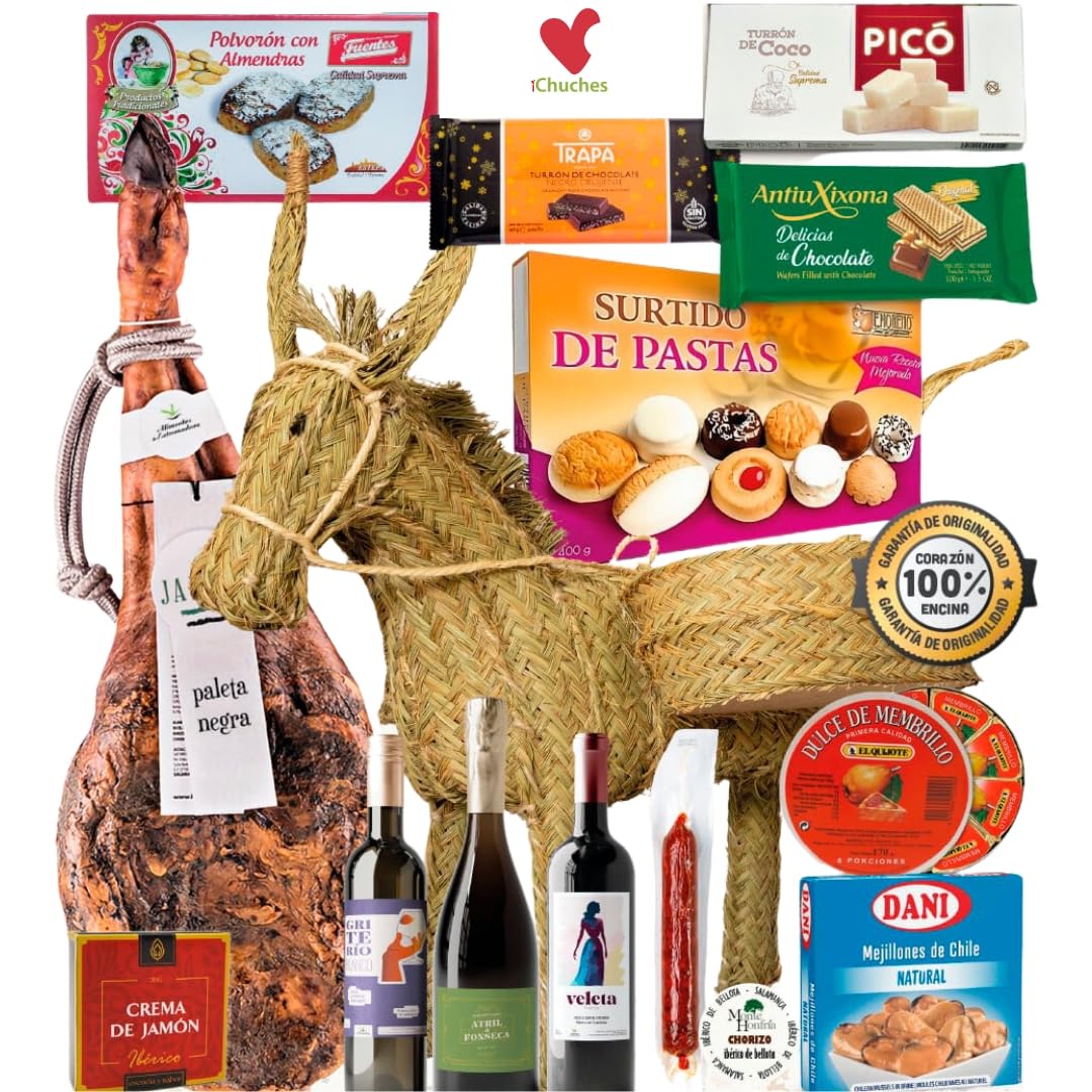 iChuches | Cesta de Navidad | Burro Jarriero Artesano | Regalo Navideño Original | Lote Productos Navidad (Burrito)