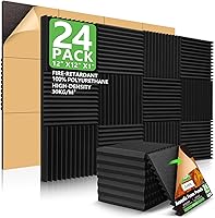 Vista 1 de Paquete de 24 paneles acústicos, paneles de espuma acústica de 1 x 12 x 12 pulgadas, paneles de espuma a prueba de sonido, paneles de pared