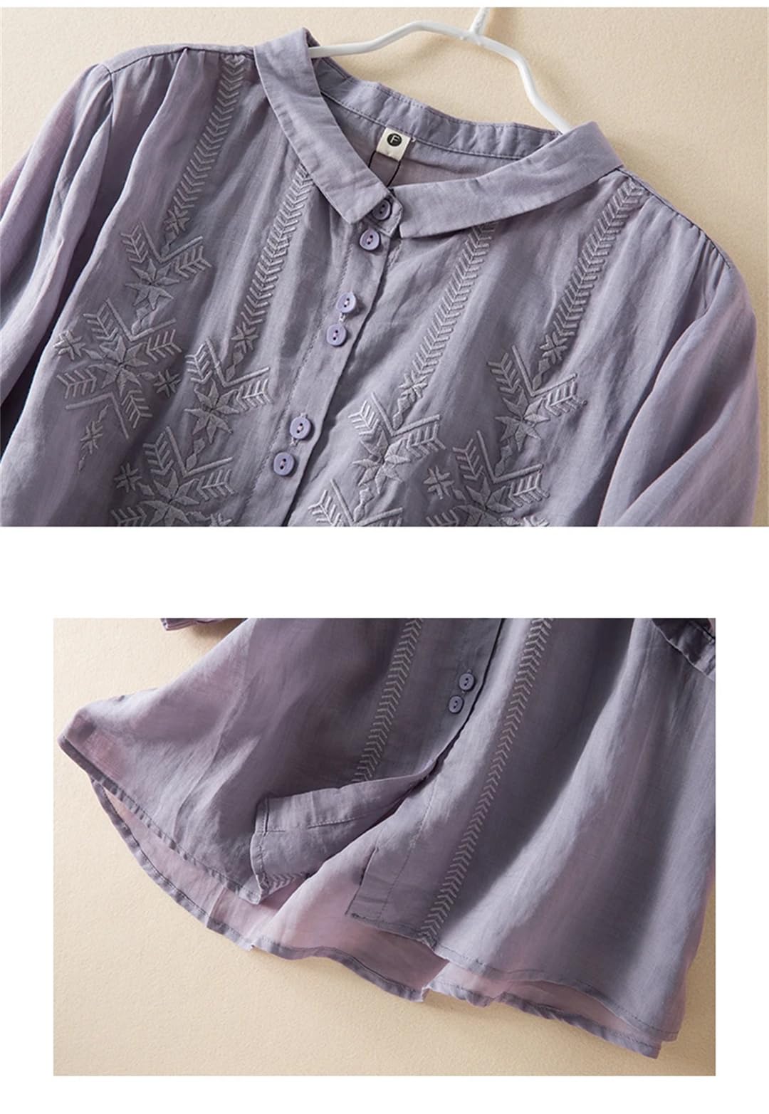 Wvapzxx Camicetta estiva da donna in cotone e lino, con bottoni a mezza manica, colletto rovesciato, camicia