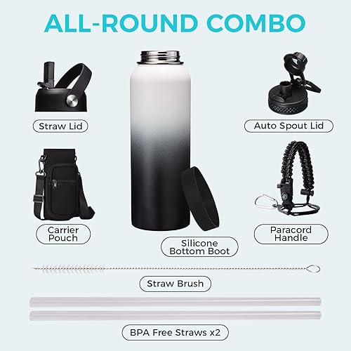 Miniatura 2 de VICKNIY Botella de agua aislada de 40 onzas  Frío-48 horas caliente-24 horas, a prueba de sudor, botella de agua grande de acero inoxidable con