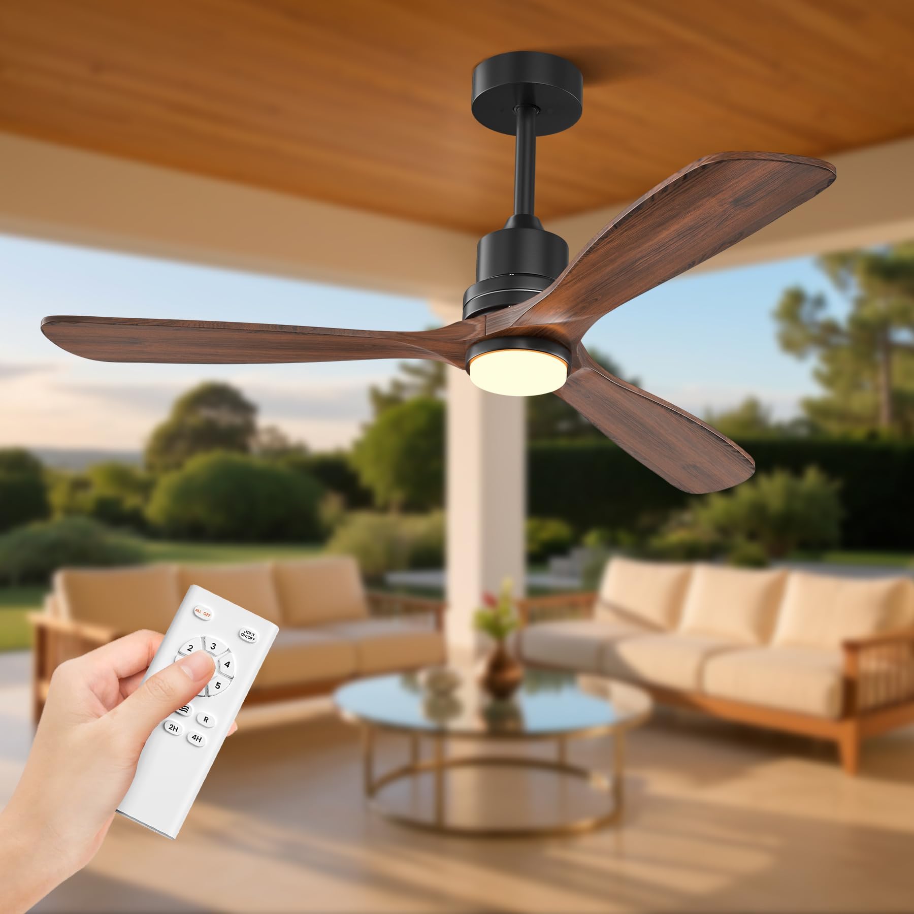 Obabala 52" Ceiling Fan with Lights Remote Control Outdoor Wood Ceiling Fans Noiseless Reversible DC Motor