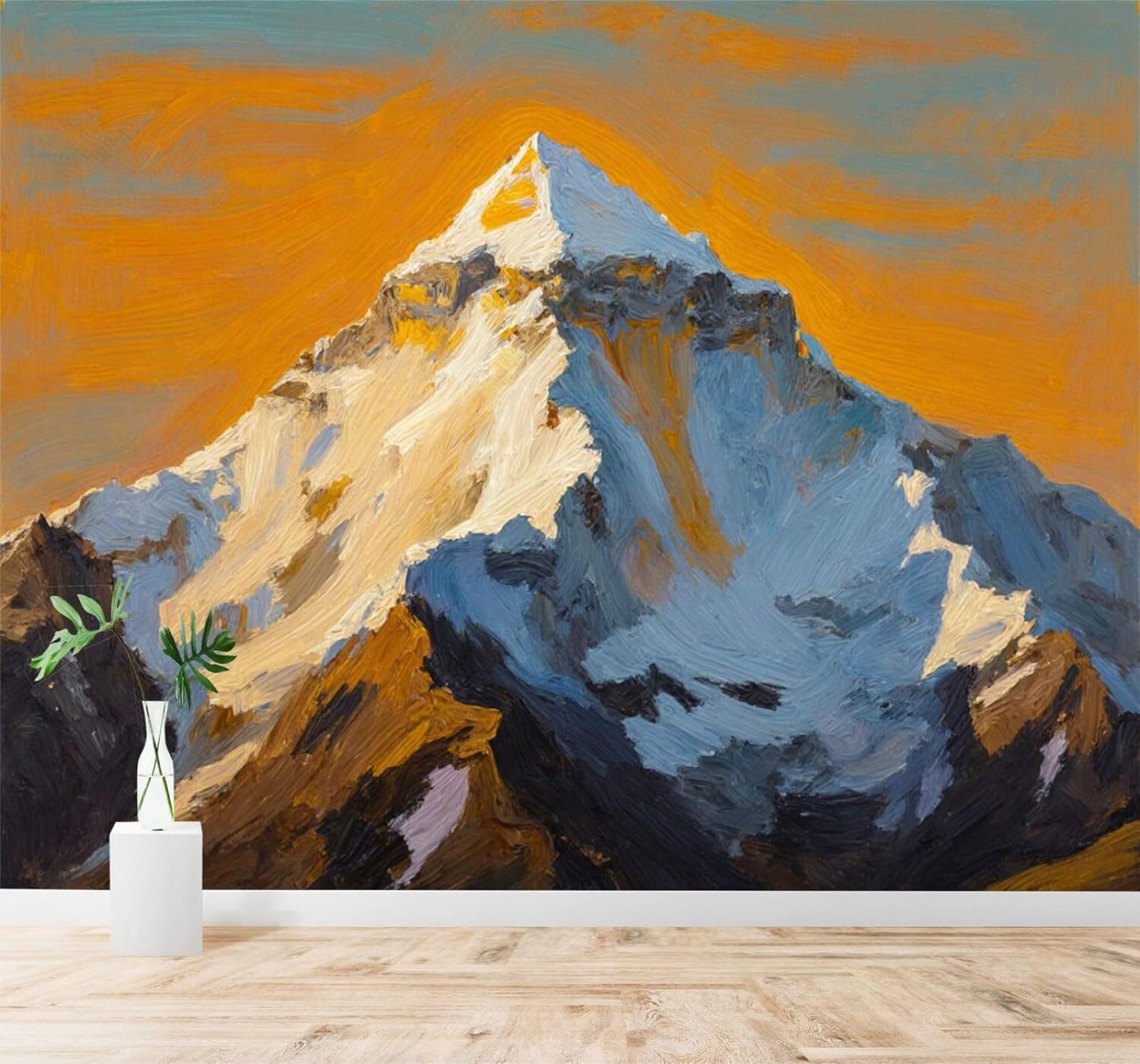 XLMING Snow Capped Peaks Golden Sunset Sky Abstract Landscape 3D Wallpaper Silky Texture Home Study Office Grey Dining Room Sofa Bedroom Living Room TV Backdrop-430cm×300cm