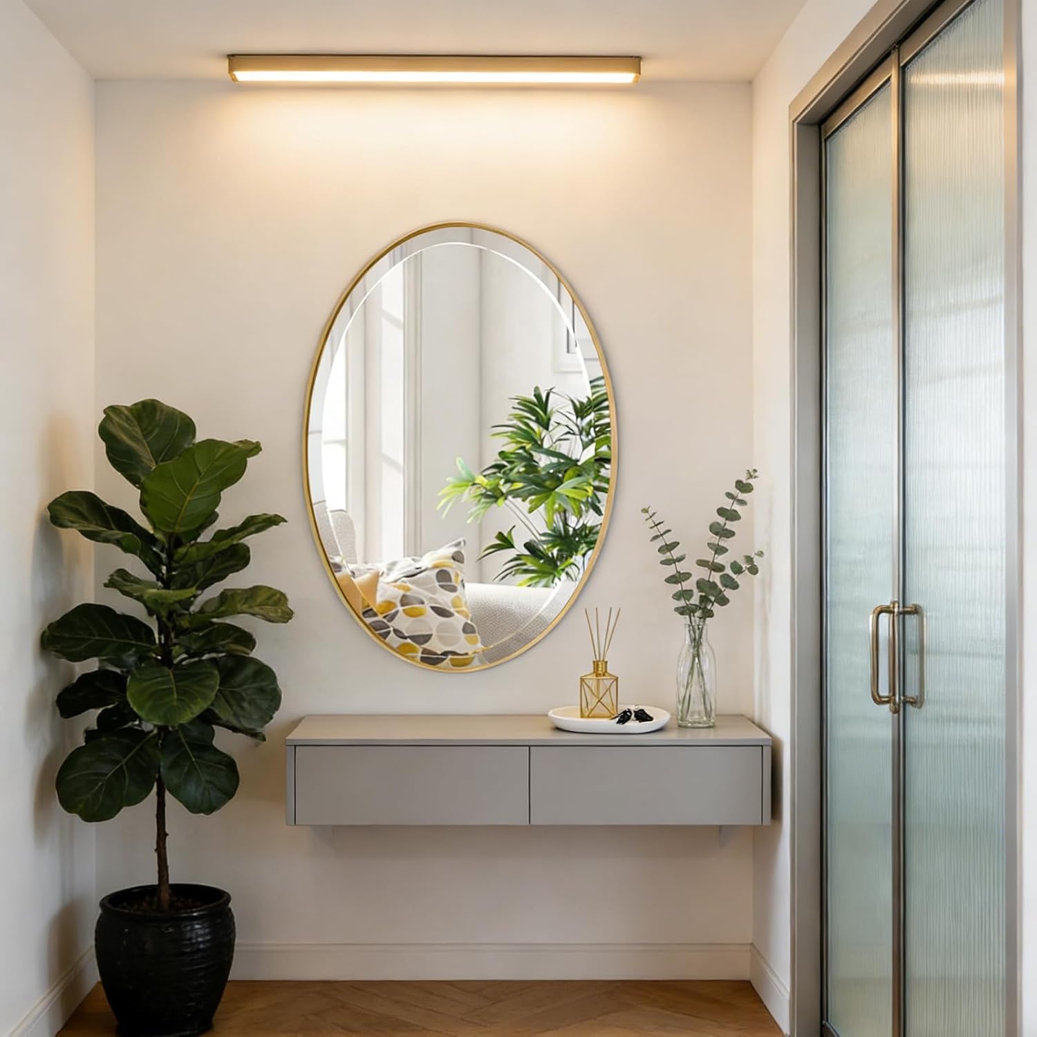 POZINO Oval Beveled Mirrors, 22"x30" Brush Gold Bathroom Vanity Mirror for Over Sink, Stainless Steel Frame Mirrors Modern Wall Mirror for Living Room Bedroom Entryway, Horizontal Or Vertical