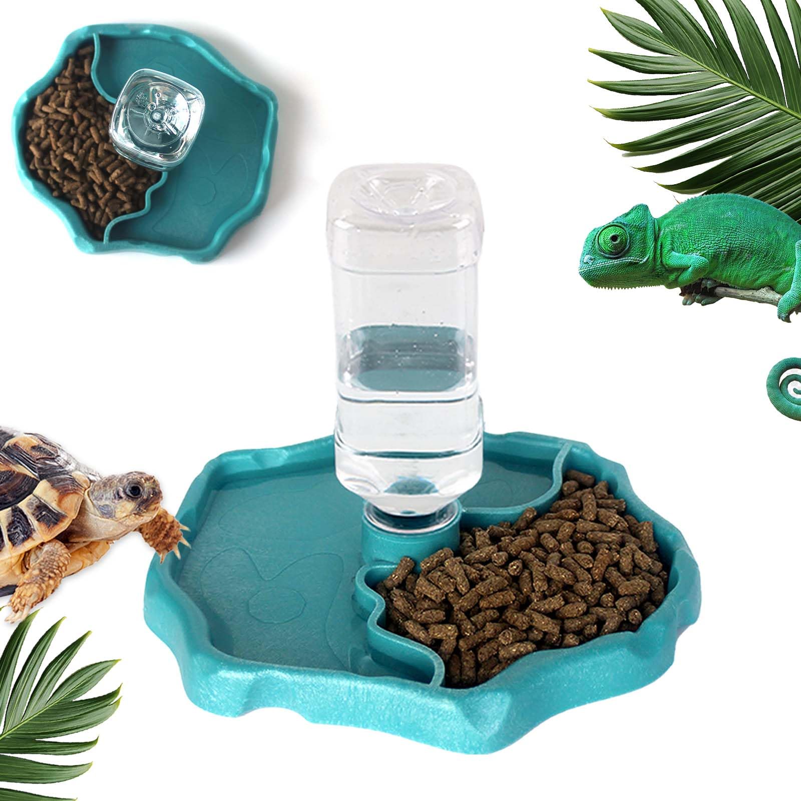 Hyran Bebedero Reptiles, Juego de Tazones de Agua de Tortuga 2 en 1, Reptil Bebiendo Agua + Cuenco de Comida, Accesorios para Reptiles para Tortuga, Lagarto, Hámster, Serpiente