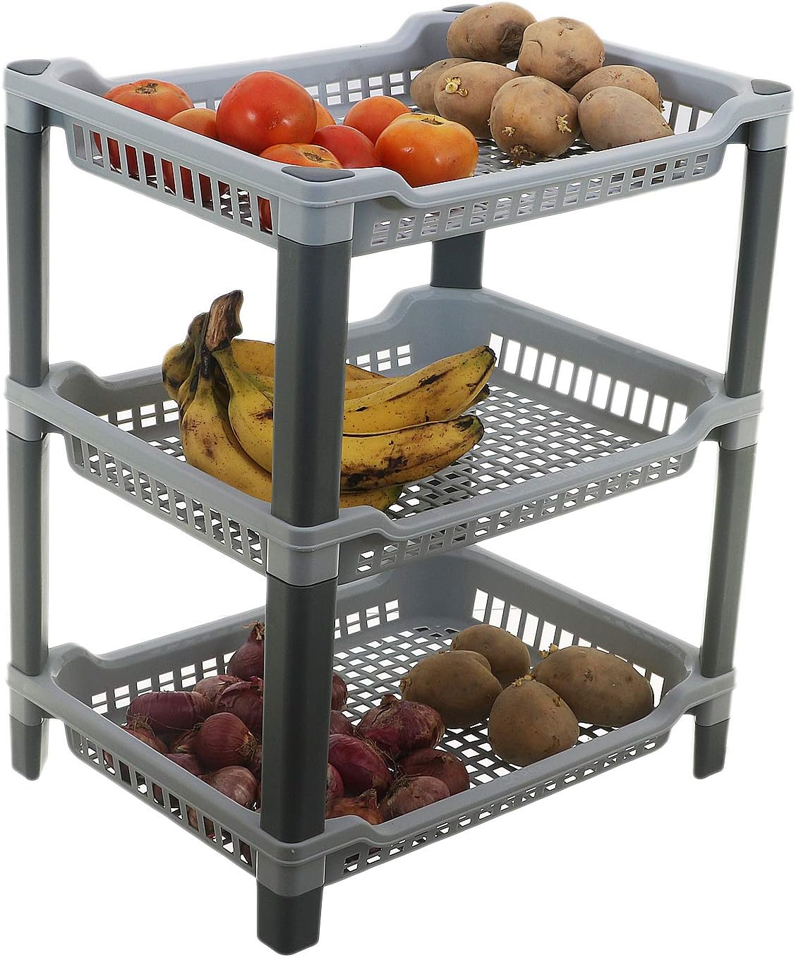 Kuber Industries Plastic 3 Layer Big Multi-Purpose Kitchen Storage Basket Rack (Grey) - CTKTC30664
