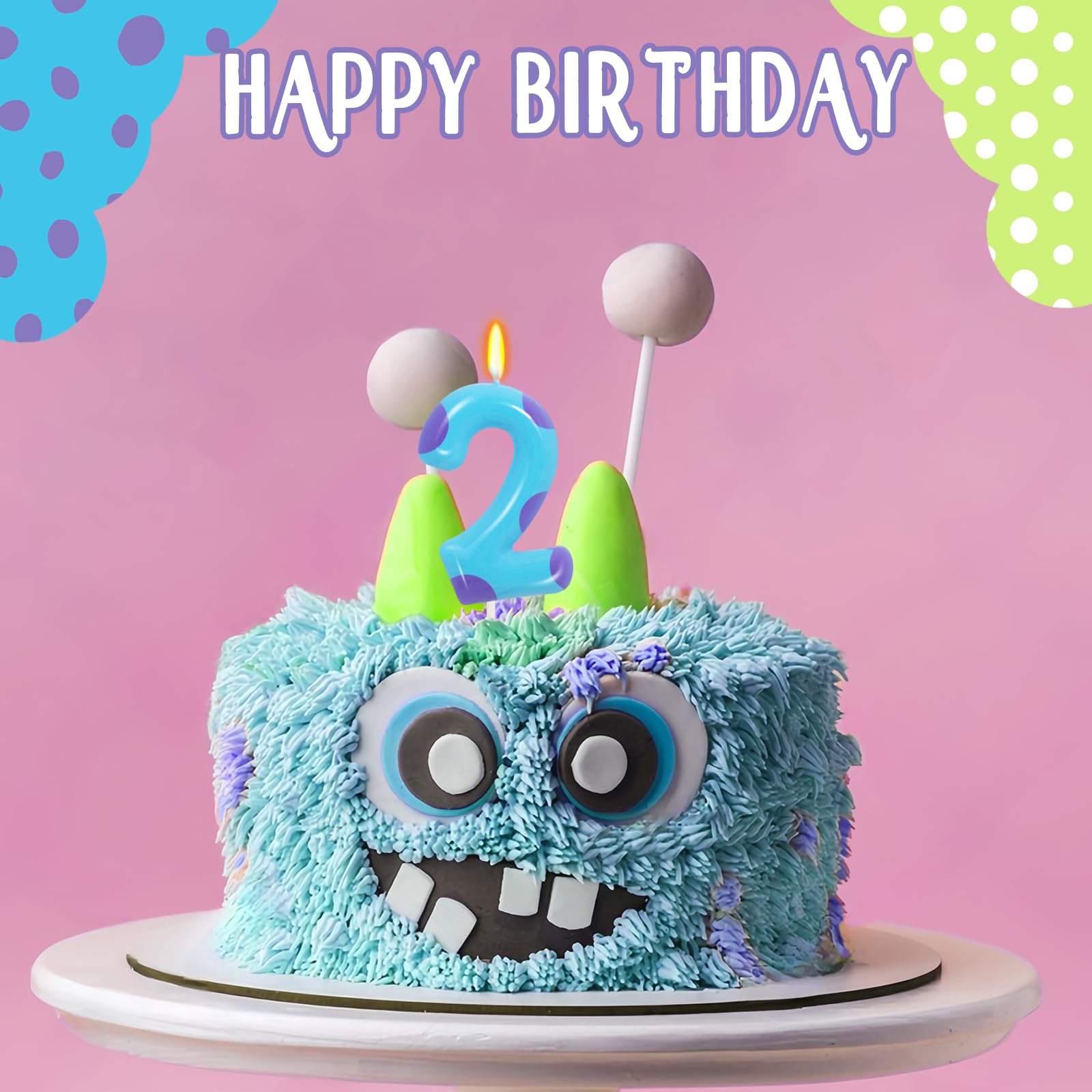Velas de cumpleaños con temática de monstruo número 2, 2 velas de cumpleaños para niños y niñas, decoración de fiesta temática de dibujos animados