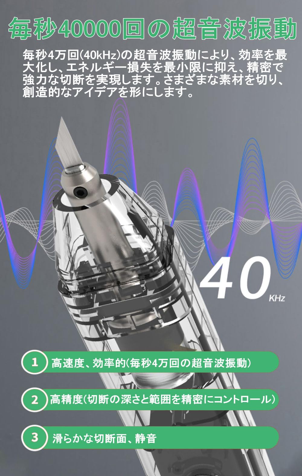 Amazon | 超音波カッター USB給電式 30W高出力 手持ち式 40kHz 超音波