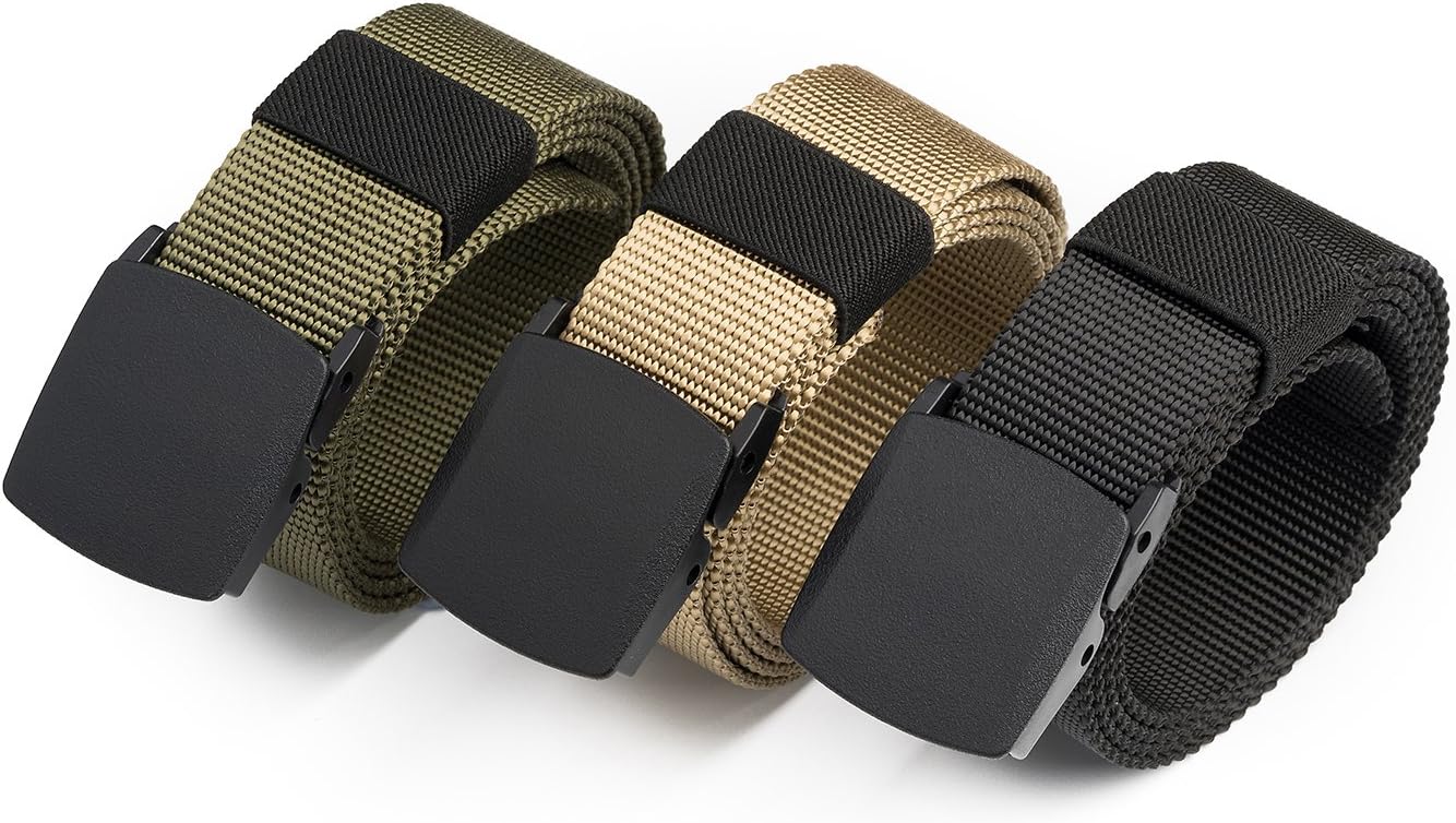 3 Pack: Nylon Canvas Breathable Military Tactical Men Waist Belt With Plastic Buckle