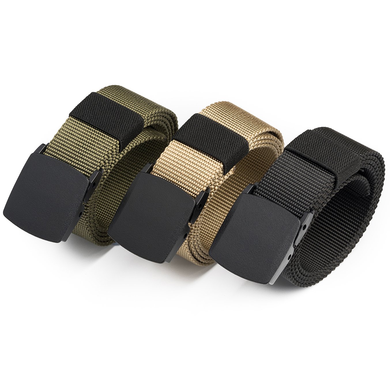 3 Pack: Nylon Canvas Breathable Military Tactical Men Waist Belt With Plastic Buckle