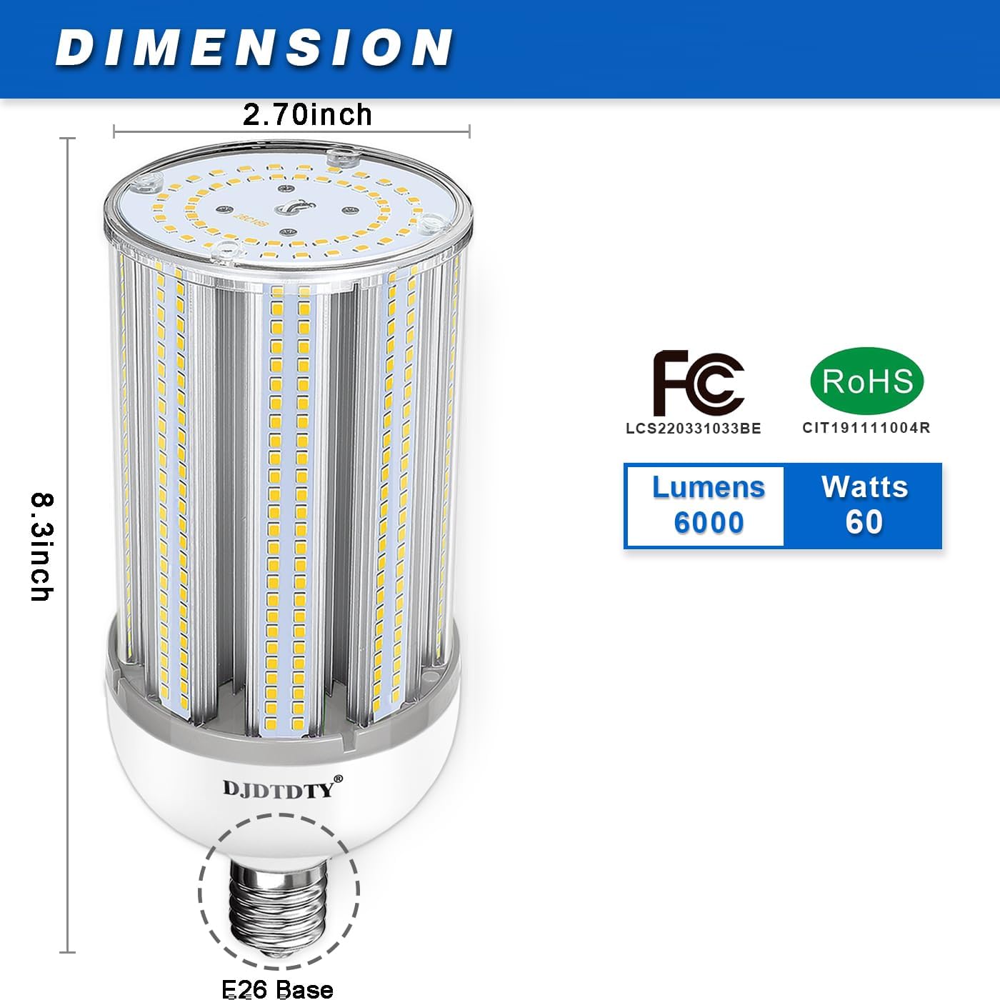3-Pack is More economical，60W LED Light Bulb, E26 Base, 5000K 6000LM LED Bulb, Suitable for Garage Warehouse Workshop barn, Home Essential, etc. (60W)