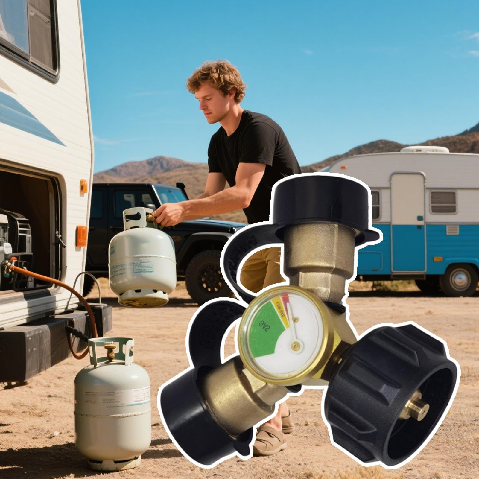 Séparateur De Propane Double Voie Avec Manomètre - Raccord Laiton Pour Bouteille Gaz Camping Et Réchaud