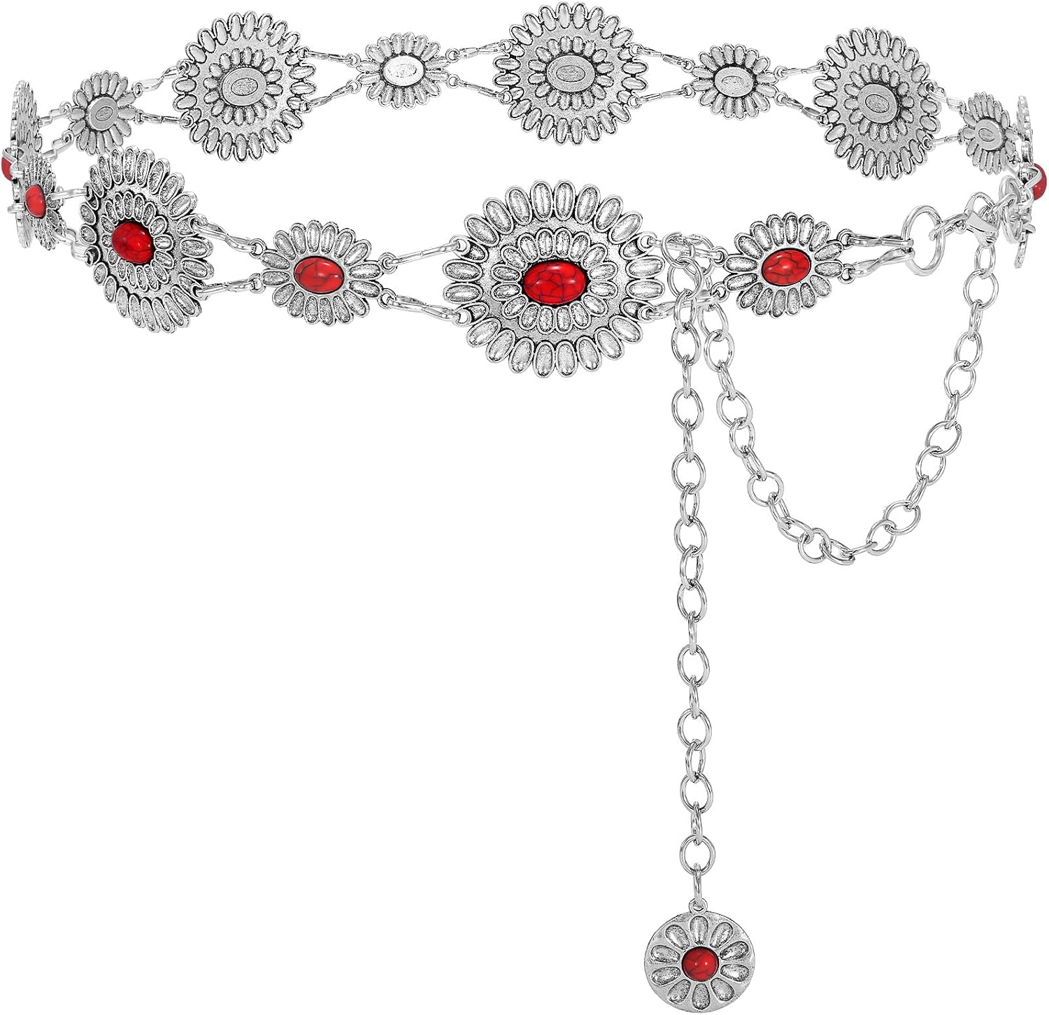 VONMELLI Western Belts for Woman Cowgirl Boho Concho Chain Waist Belt for Country Concert Dresses Jeans