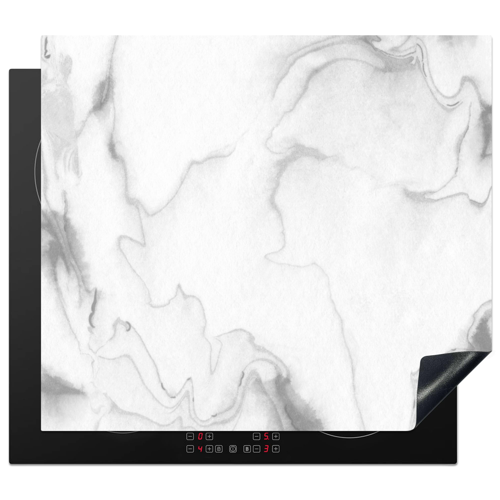 KitchenYeah© Induction Hob Cover Protector Mat 20.1"x23.2" / 59x51 cm Kitchen Universal Ceramic Covers for Electric Cookers Vinyl Marble - Grey - White - Abstract - Marble Look — image 1
