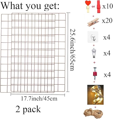 Miniatura 2 de GBYAN Rejilla de pared, paquete de 2 paneles de rejilla de alambre para fotos, organizador de pared de metal para notas, exhibición de fotos, 25.6 x