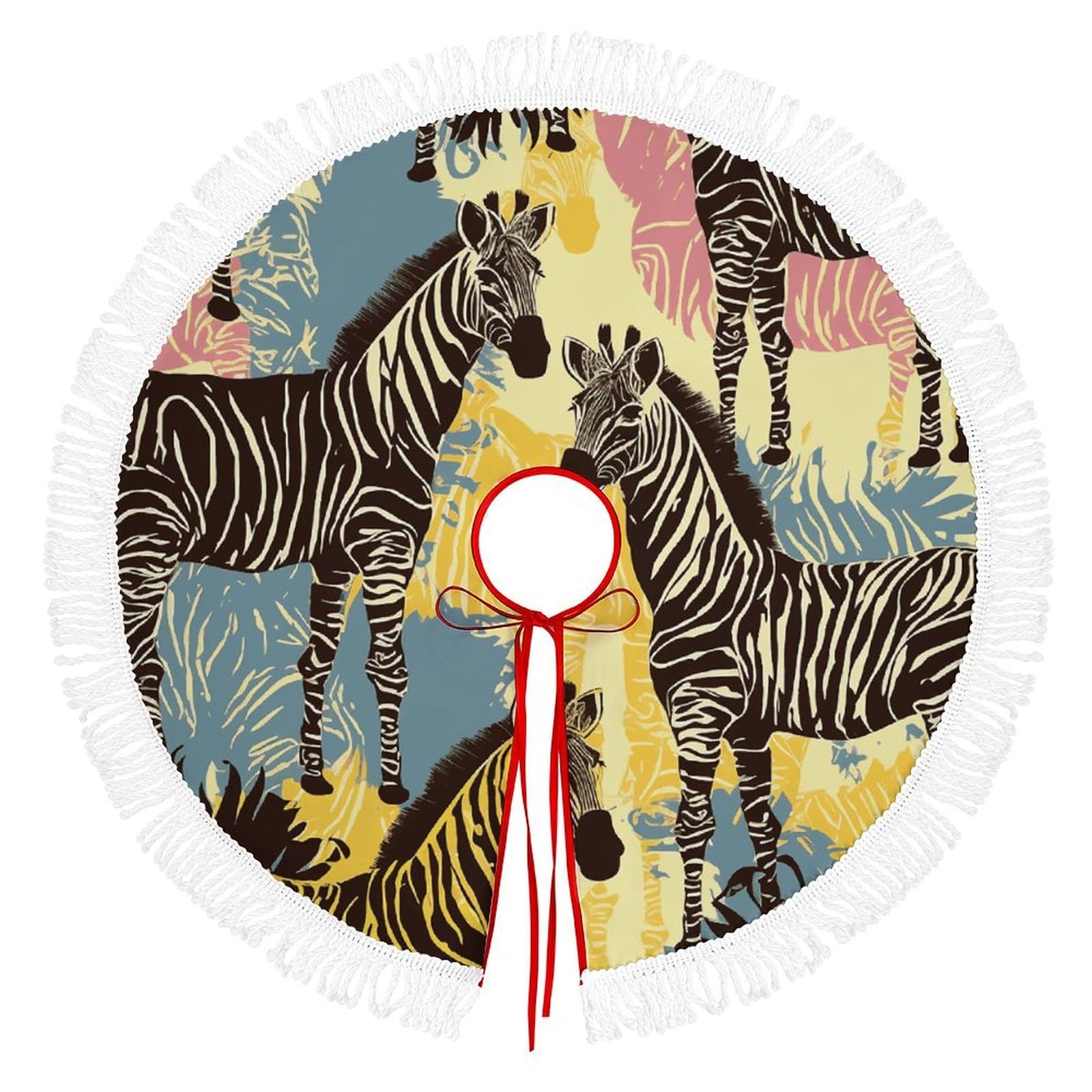 Giraffe and Zebra Christmas Tree Skirt Fashion Waterproof Trees Skirt Vintage Tree Skirts Farmhouse Decor Xmas Holiday Home Party Decorations