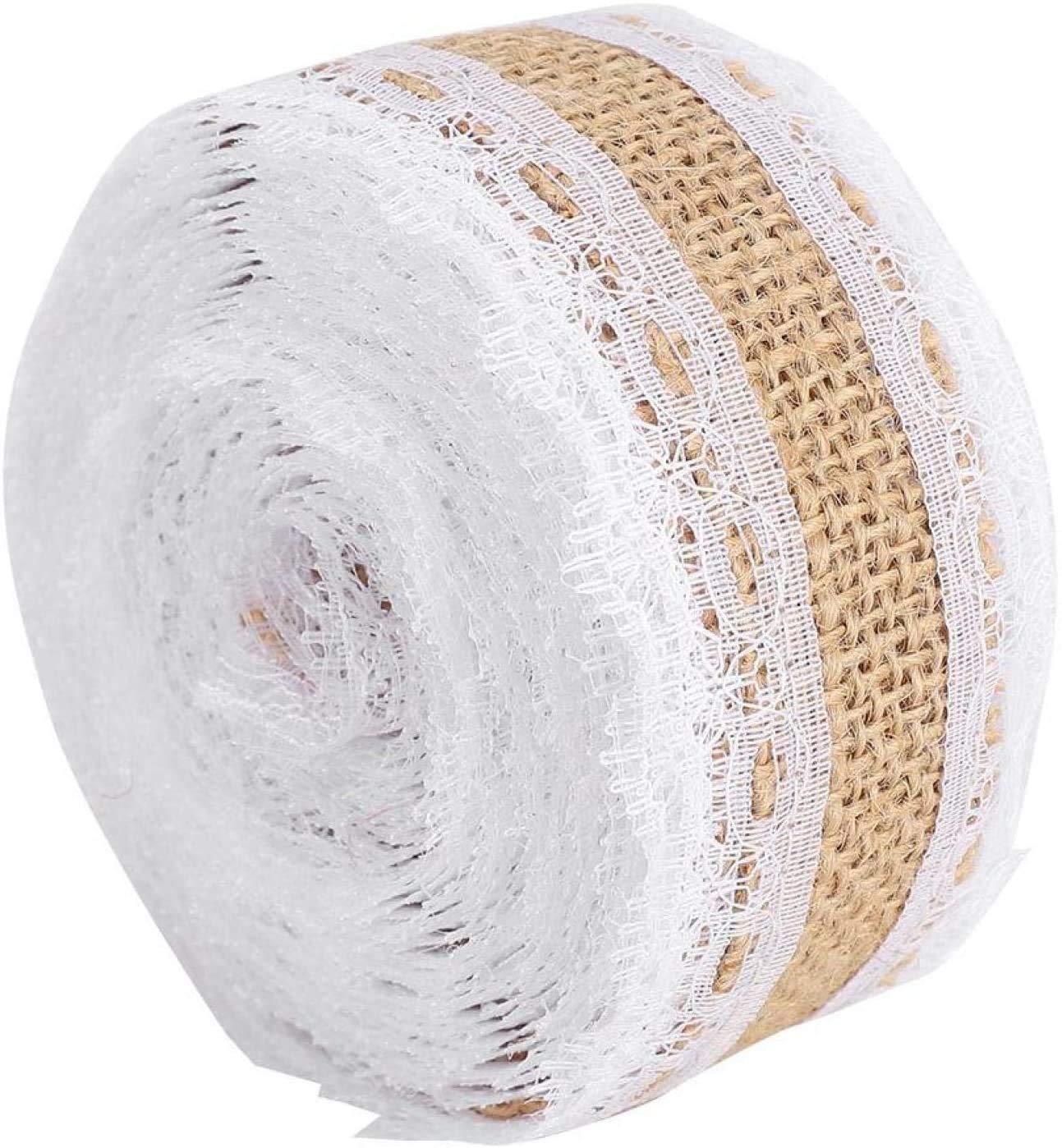 DELFINOLace Linen Roll, With Pin Natural Multi-Purpose Lace Burlap Roll, for Gift Wrap Wedding, DIY Handmade Christmas Wedding Crafts Decoration Lace Arts and Crafts Burlap - 2 M, 1 Roll