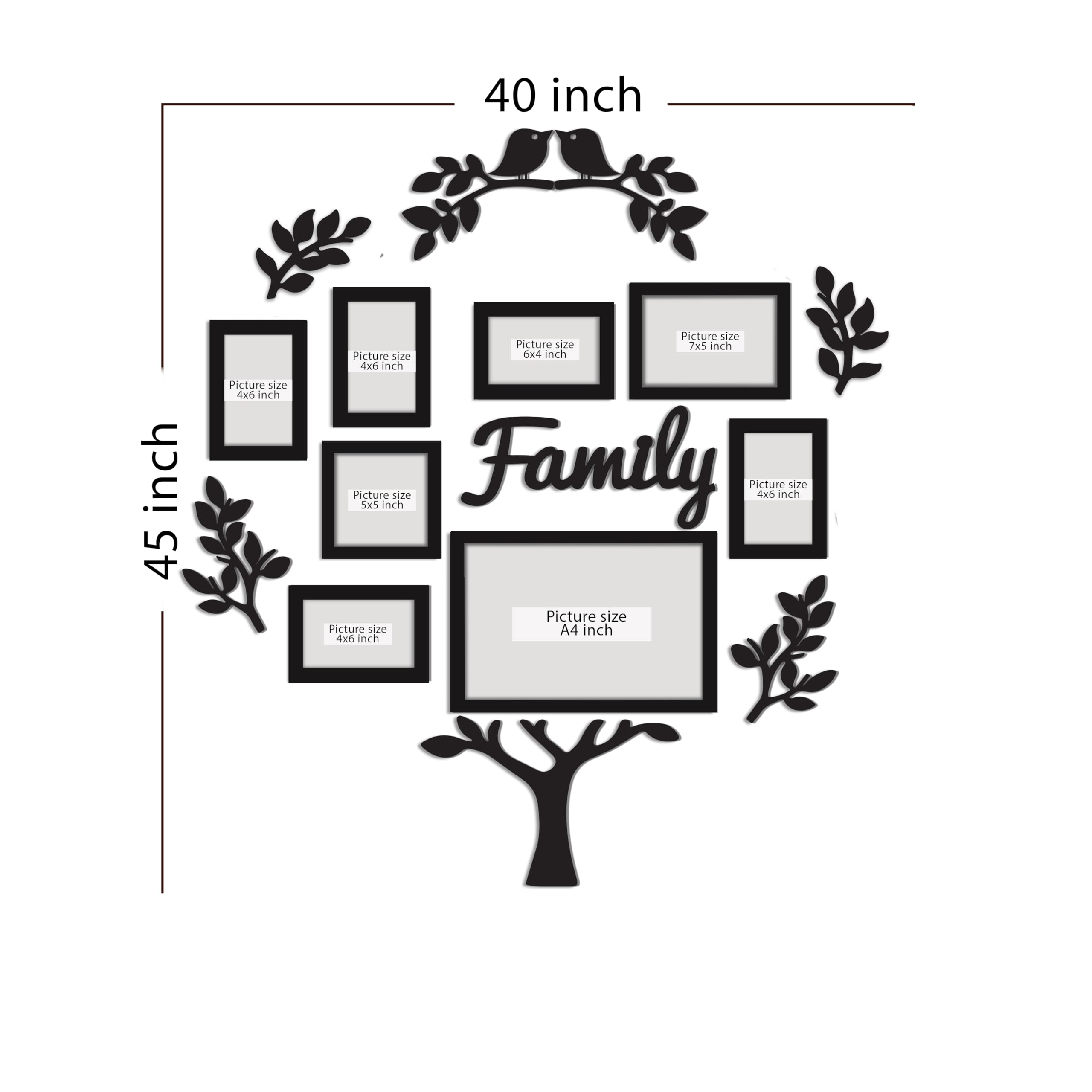Family Tree Photo Frame Set - 8 Frames & Cutouts -3