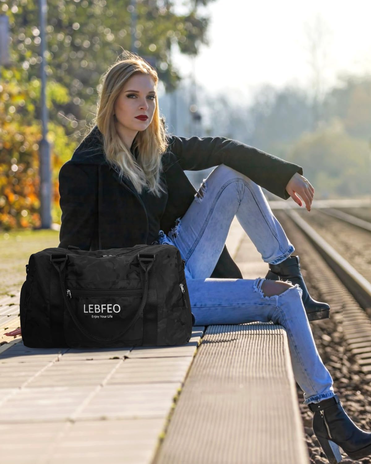 Travel Duffle Bag for Women Large Weekender Overnight Bags Gym Bag with Shoe Compartment Waterproof Hospital Bag Carry On Tote Bag for Airplanes,Camo Black - Image 6