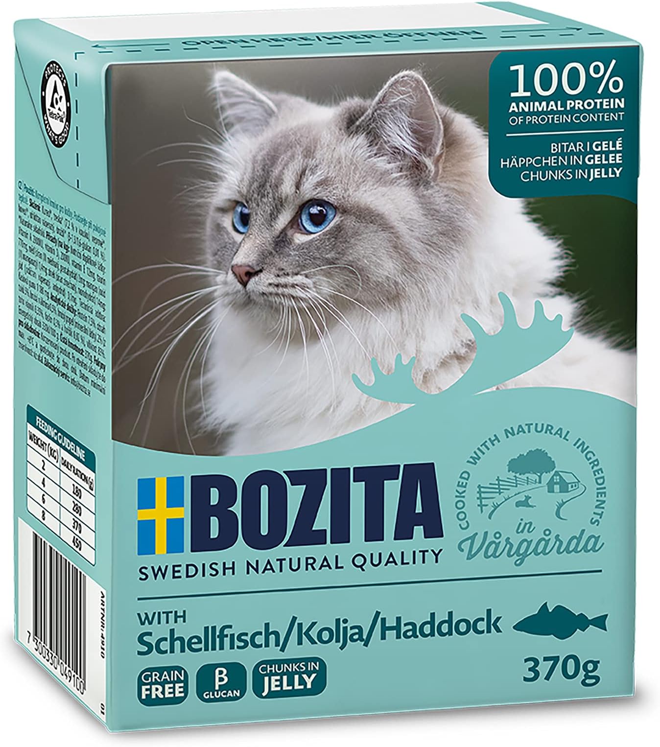 Bozita Appetizers in Jelly Wet Food with Haddock in Tetra Recart 16 x 370 g - Grain-Free - Sustainably Produced Cat Food for Adult Cats - Complete Food