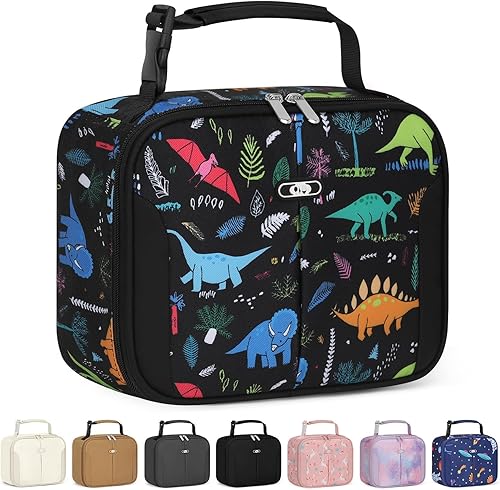 Miniatura 13 de Capolo Lonchera térmica para niños, bonita bolsa de almuerzo térmica para la escuela, bolsa de almuerzo reutilizable para niños y niñas, bolsa Negro