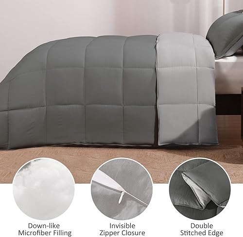 Miniatura 3 de Basic Beyond Juego de edredón tamaño King  Juego de edredón esponjoso para cama King para todas las estaciones  Juego de edredón reversible gris