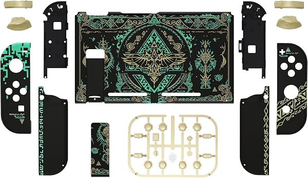 eXtremeRate DIY Replacement Shell Buttons for Nintendo Switch, Back Plate for Switch Console, Housing with Full Set Buttons for Joycon Handheld Controller - Glow in Dark - Totem of Kingdom Black - 2