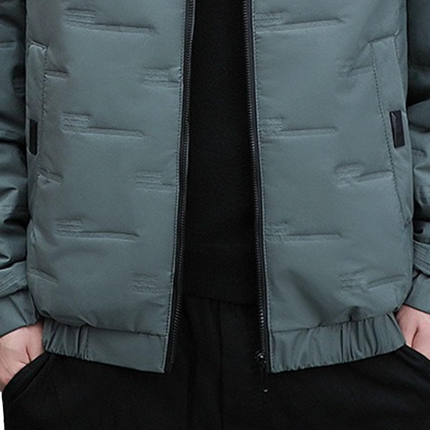 Mens Hooded Bomber Jacket Full Zip Lightweight Casual Windbreaker Windproof Quilted Jacket Warm Winter Padded Coats