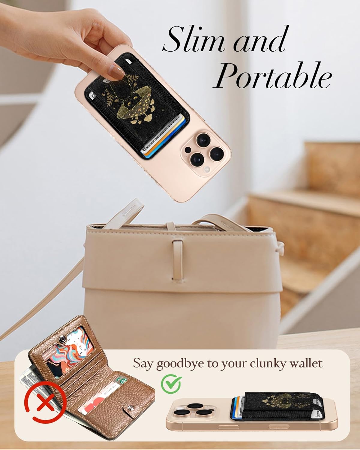 Shorogyt Compatible with Magsafe Wallet - for Magnetic Leather Card Holder Mushroom Cat Design for Women Girls for iPhone 17/16/15/14/13/12 Series Cute Aesthetic Card Wallet with Elastic, Fit 7 Cards - Image 2