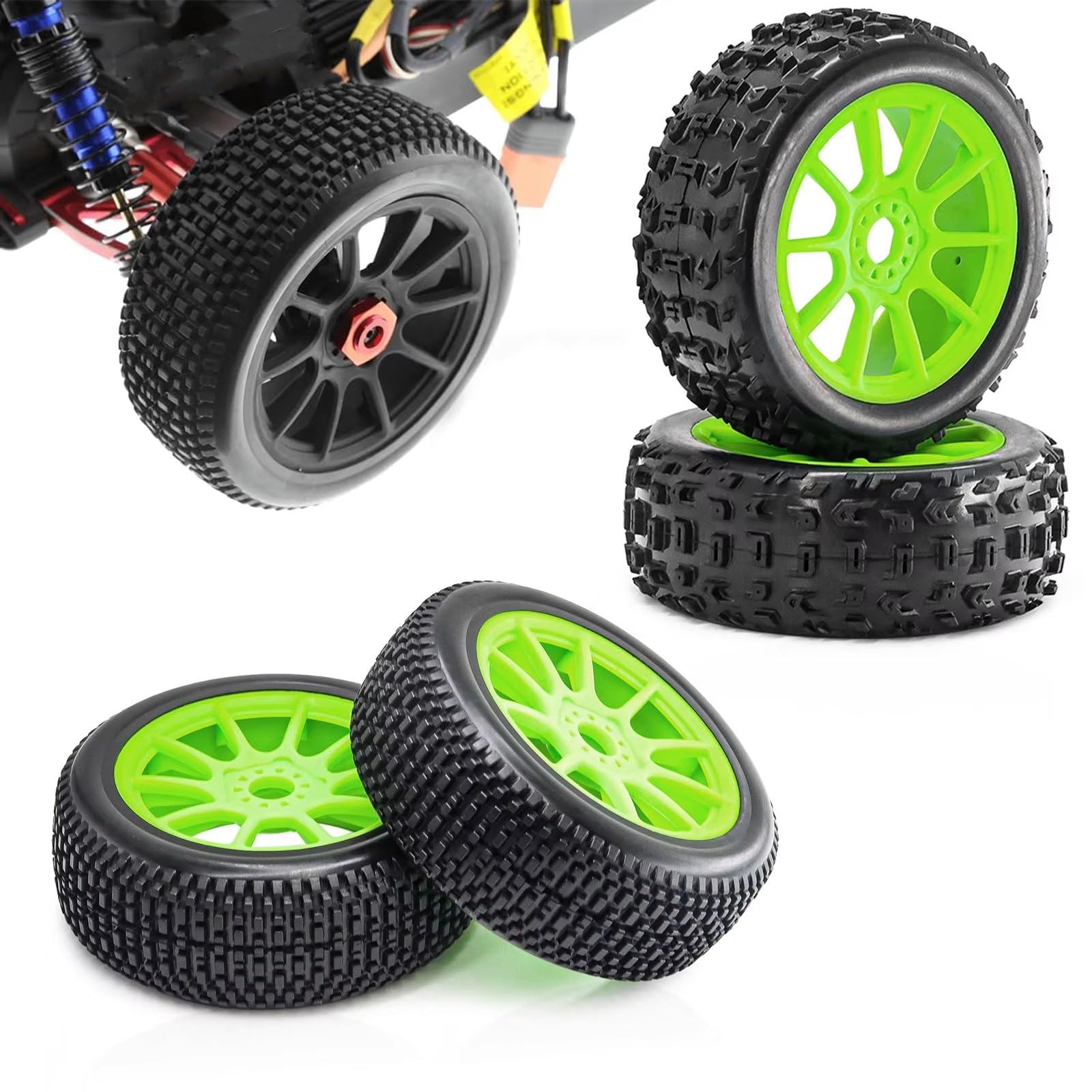 Pneumatici Ruote Da 117 Mm Per Arrma Per Typhon 3S/6S Per BLX 1/8 | Aggiornamento RC Car Set Ruote per Buggy Composto Durevole e Battistrada Aggressivo Gare Fuoristrada(Black 2)