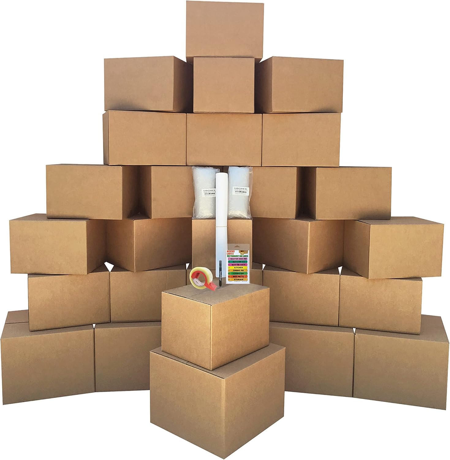 UBOXES Moving Boxes - 2 Room Bigger Smart Moving Kit - 28 Boxes,Tape, More