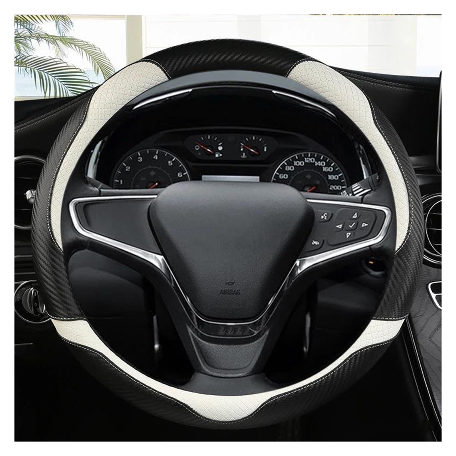 Volantes Funda para Volante Coche Fibra Carbono, 38cm,para Chevy para Cruze para Malibu para Sail para Spark para Captiva para Equinox Funda Volante(Blanco)