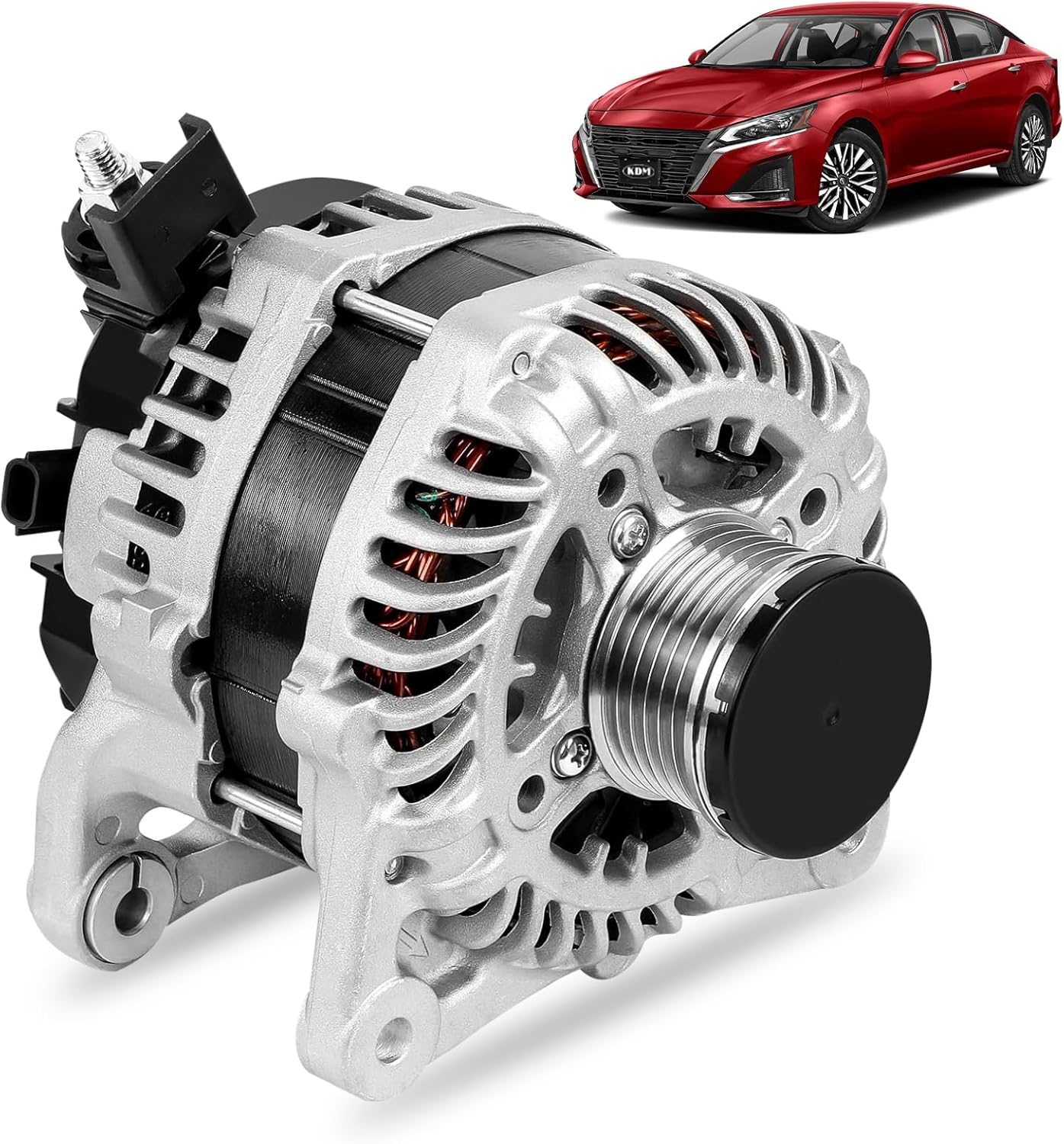 KDM Alternator Fit for Nissan Altima L4 2.5L 2019 2020 2021 2022,12V 120AMP 6-Groove Pulley Clockwise,High Output Replacement A005TE0381ZX,11893,23100-6CA0A