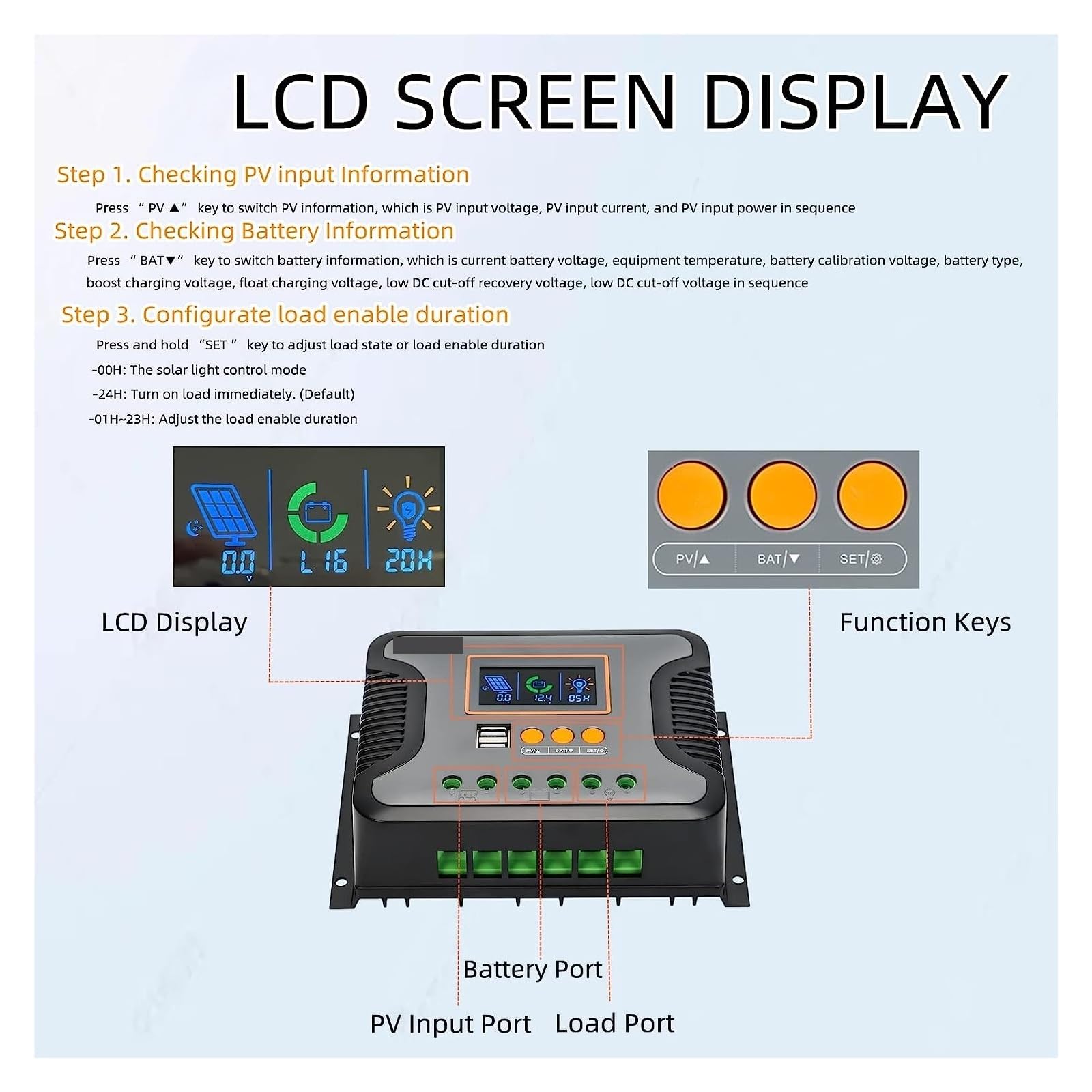 Regolatore di Carica Pannello Solare, Regolatore di Carica Solare PWM 30A 60A 80A 12V 24V 36V 48V Auto Max PV 100Vdc con Doppia Porta USB Display LCD retroilluminato regolatore(80A)