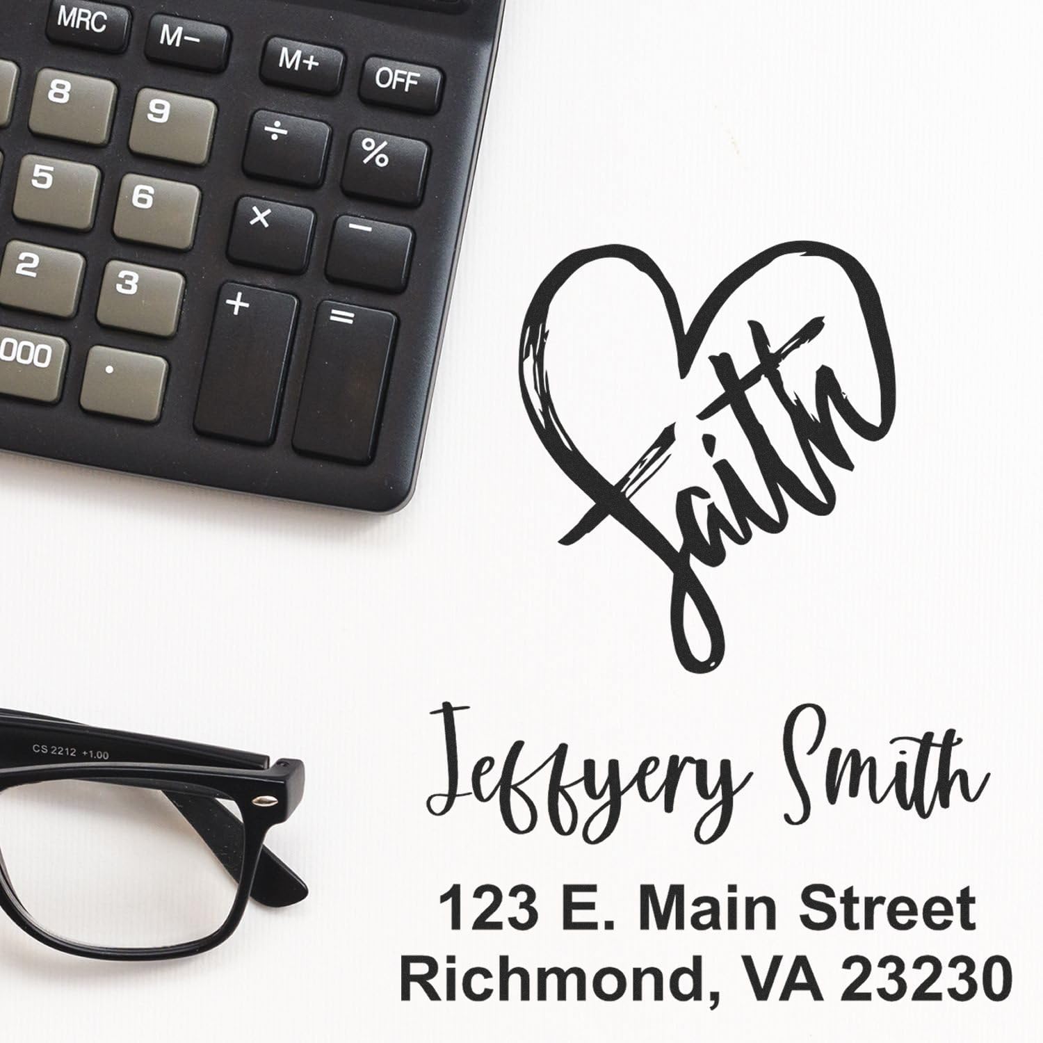 Love & Faith Christian Personalized Mailing Stamp - Customized Address Stamp for Sunday School Teachers, 1-5/8 Square - Customized Envelope Stamp - Rubber Stamp for Personal or Professional Use