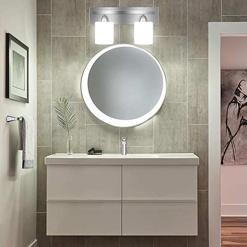 Miniatura 8 de PARTPHONER Lámpara de tocador de baño de 2 luces, juego de baño todo en uno de 5 piezas, bar, anillo de toalla, gancho para bata, soporte para papel