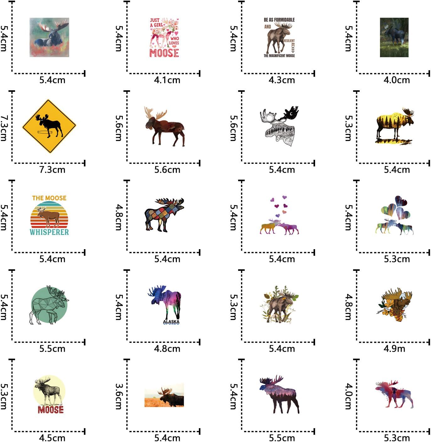 62Pcs Moose Stickers Pack, Aesthetic Vinyl Waterproof Sticker Decals for Water Bottle,Laptop,Phone,Skateboard,Scrapbooking,Bumper for Fans for Party Supply - Image 2