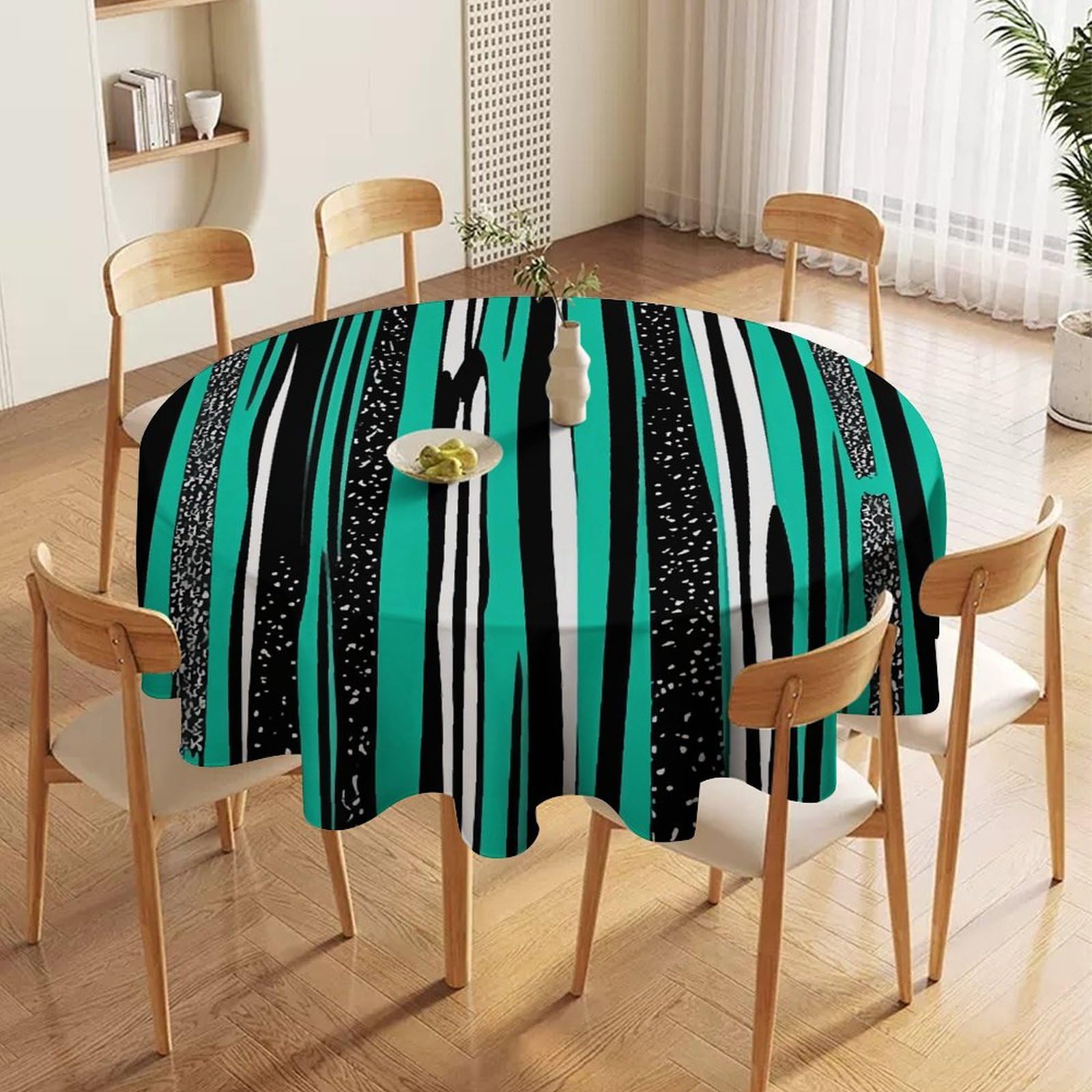 Nappe ronde en tissu imperméable bleu et blanc pour décoration de mariage