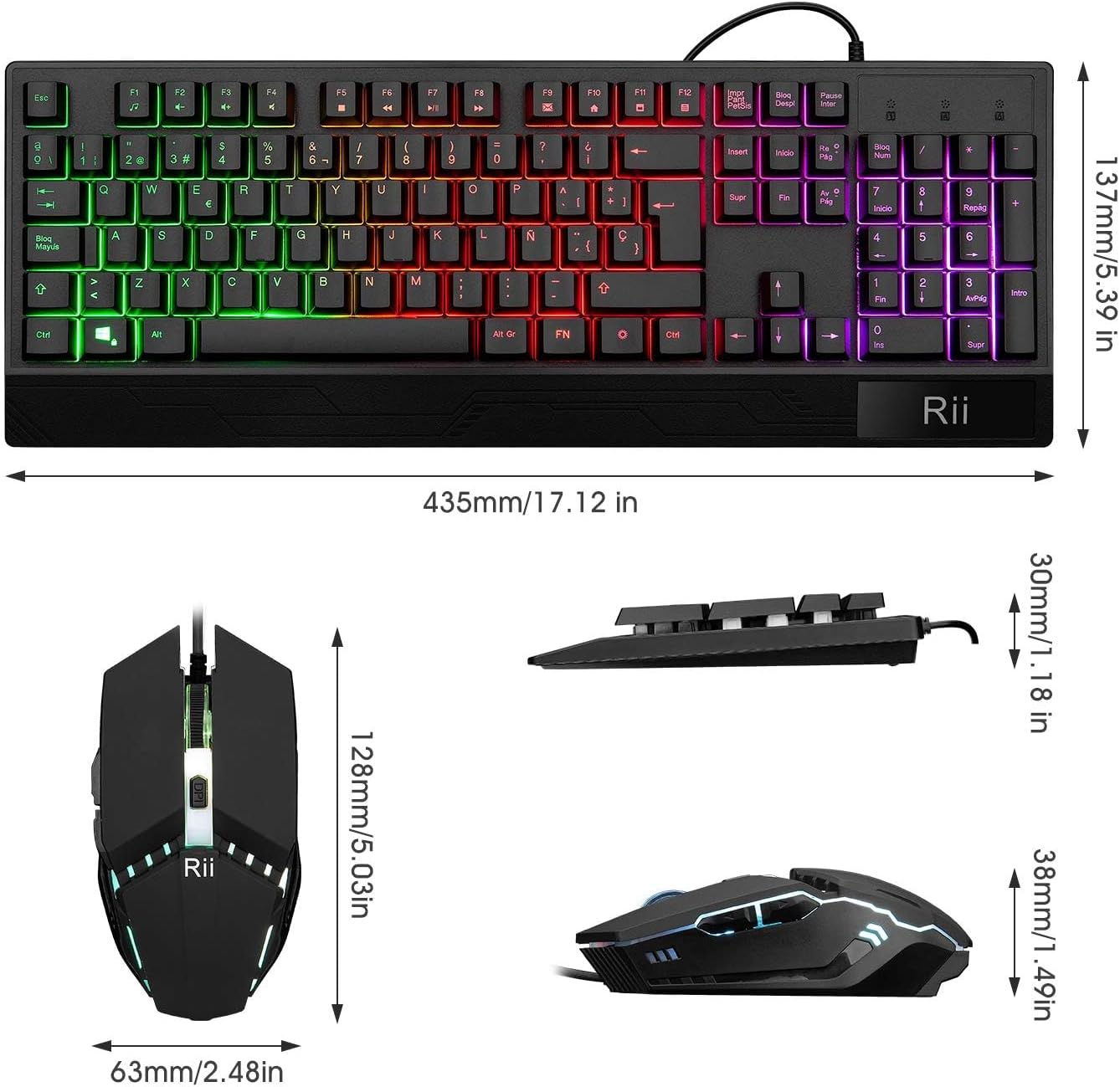 Rii RK400+ Keyboard and Mouse Dimensions