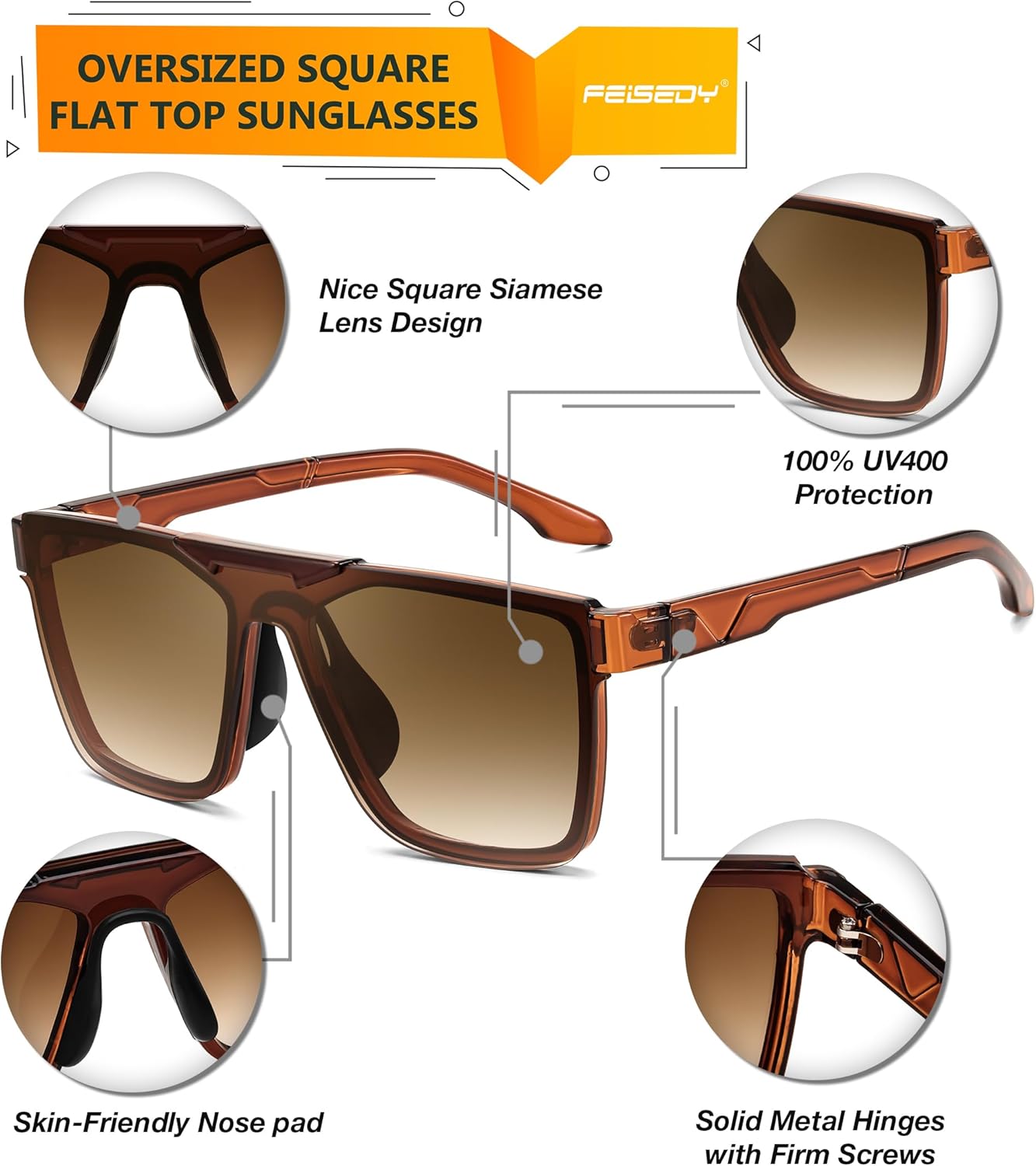 FEISEDY Fashion Sunglasses Womens Men Flat Top Square Trendy Visor Shades UV400 B0211 - Image 4