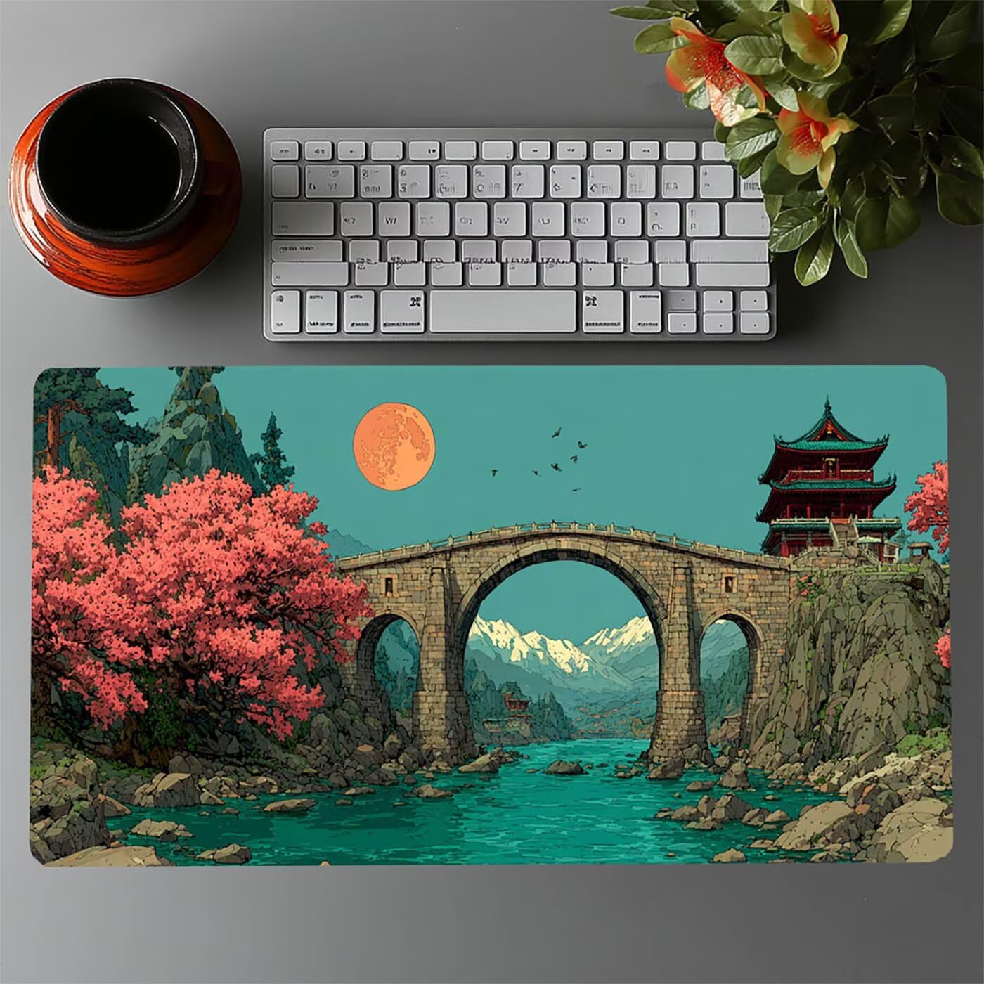 Podkładka pod mysz mostek, duża podkładka pod mysz do gier, 140 x 60 x 0,30 cm, podkładka na biurko duża jako podkładka pod mysz do laptopa, komputera stacjonarnego, klawiatura do gier, poprawia