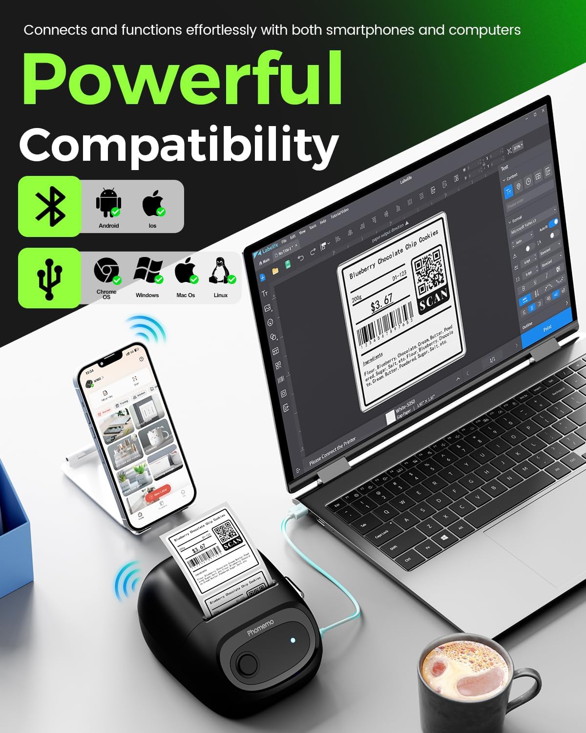 Phomemo Label Maker, M160 Bluetooth Address Label Printer with Different Fonts and Templates, 2 Inch Barcode Label Maker for Small Business, Mailing, Logo, Clothing, Sticker Printer for Phone& PC - Image 4