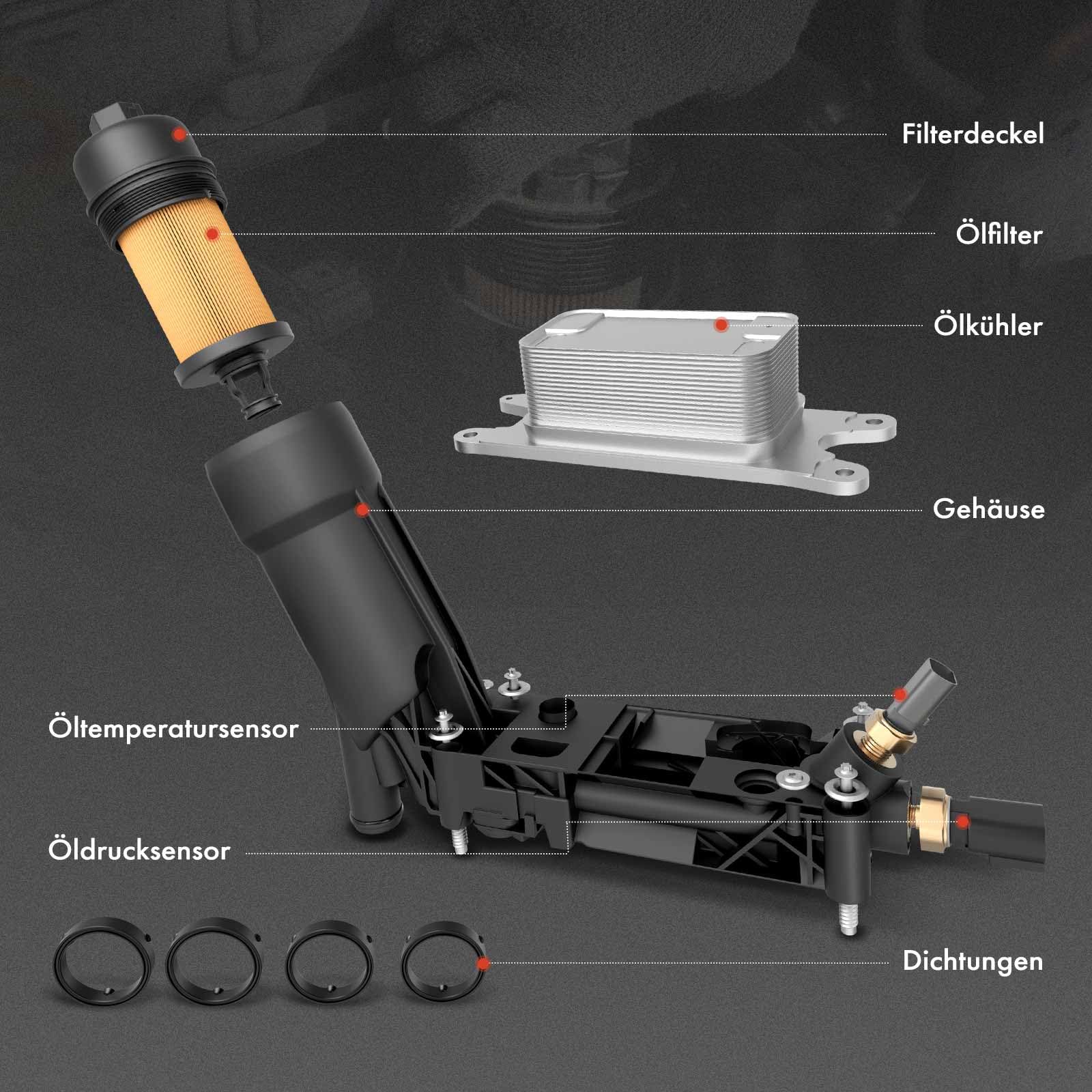 Frankberg Obudowa filtra oleju z chłodnicą oleju, kompatybilna z Focus II DA DP HCP 2.5L 2005-2012, zbiornik na olej S60 II 134 2,5 l 2012-2020 Replace# 31338685