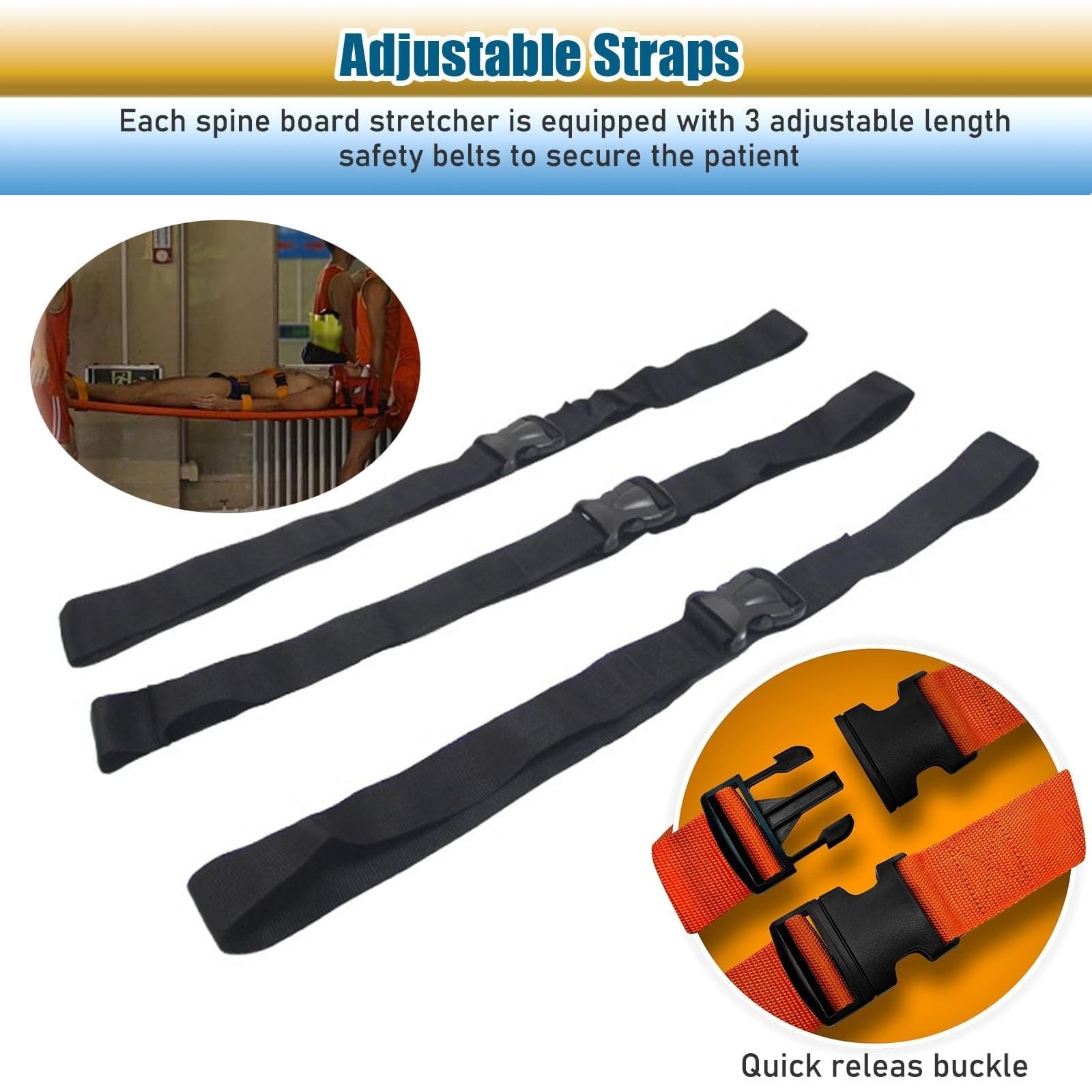 Tabla espinal flotante Ligera para rescate acuático, Kit de rescate compacto con Camilla y Tabla de espalda, para emergencias en Playa, Piscina o río, con inmovil, Orange