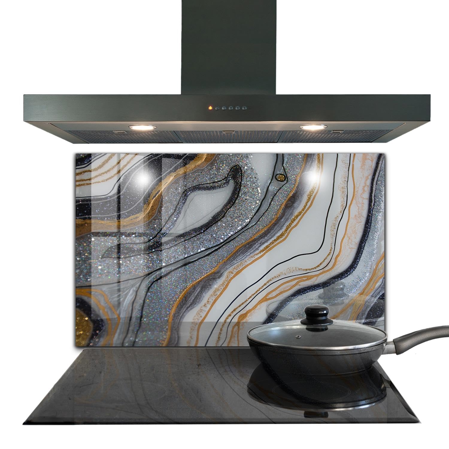 Panneau de cuisine Wallfluent en verre trempé 100x70 cm décor marbre