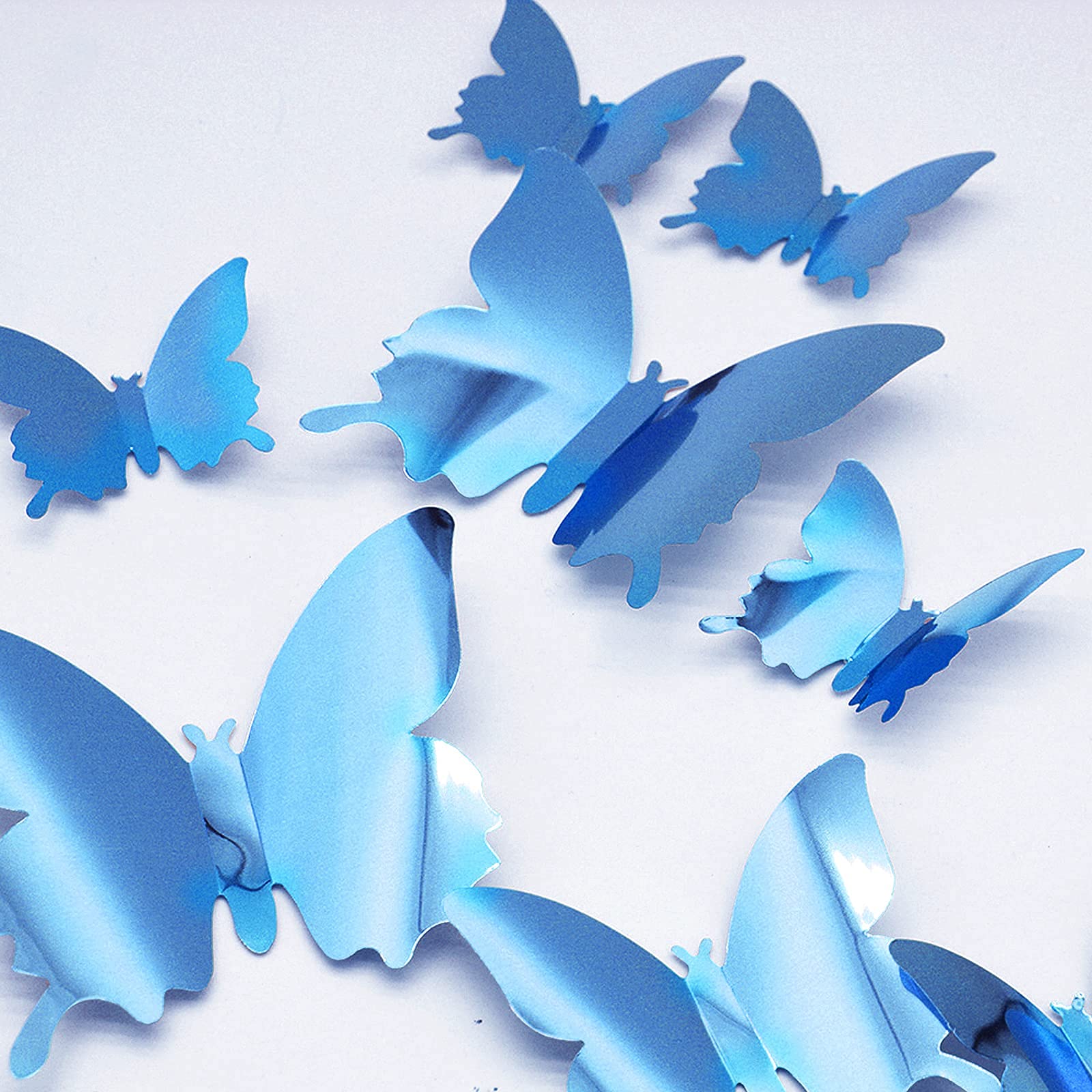 3D Butterfly Wall Stickers, CAYUDEN 24pcs Removable 3 Sizes 3D Blue Butterfly Wall Decor Stickers DIY Butterfly Decor Wall Stickers Wall Decal for