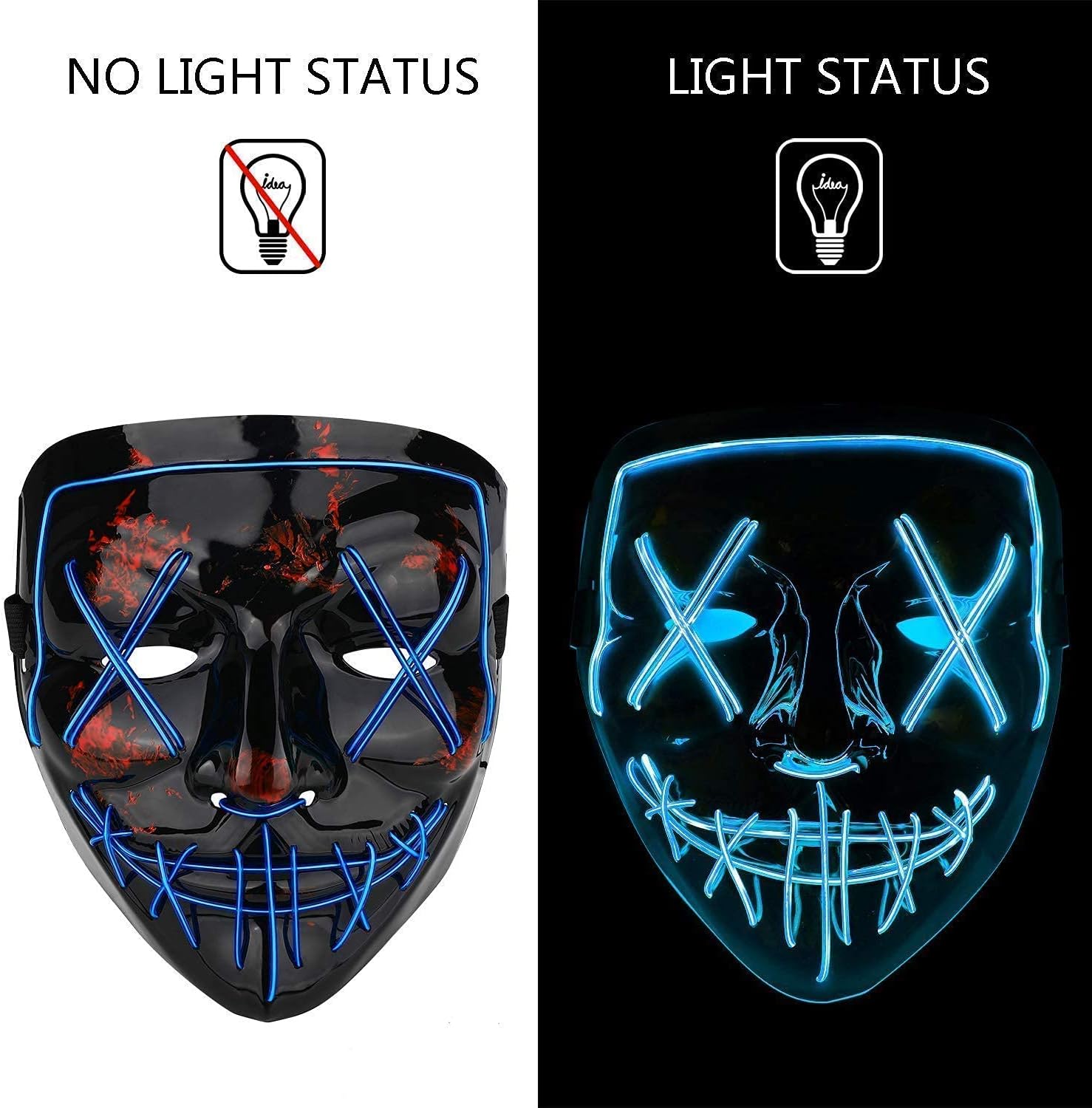 Poptrend Halloween Mask LED Light up Mask Blue Bundle with Purple for Festival Cosplay Halloween Costume Masquerade Parties
