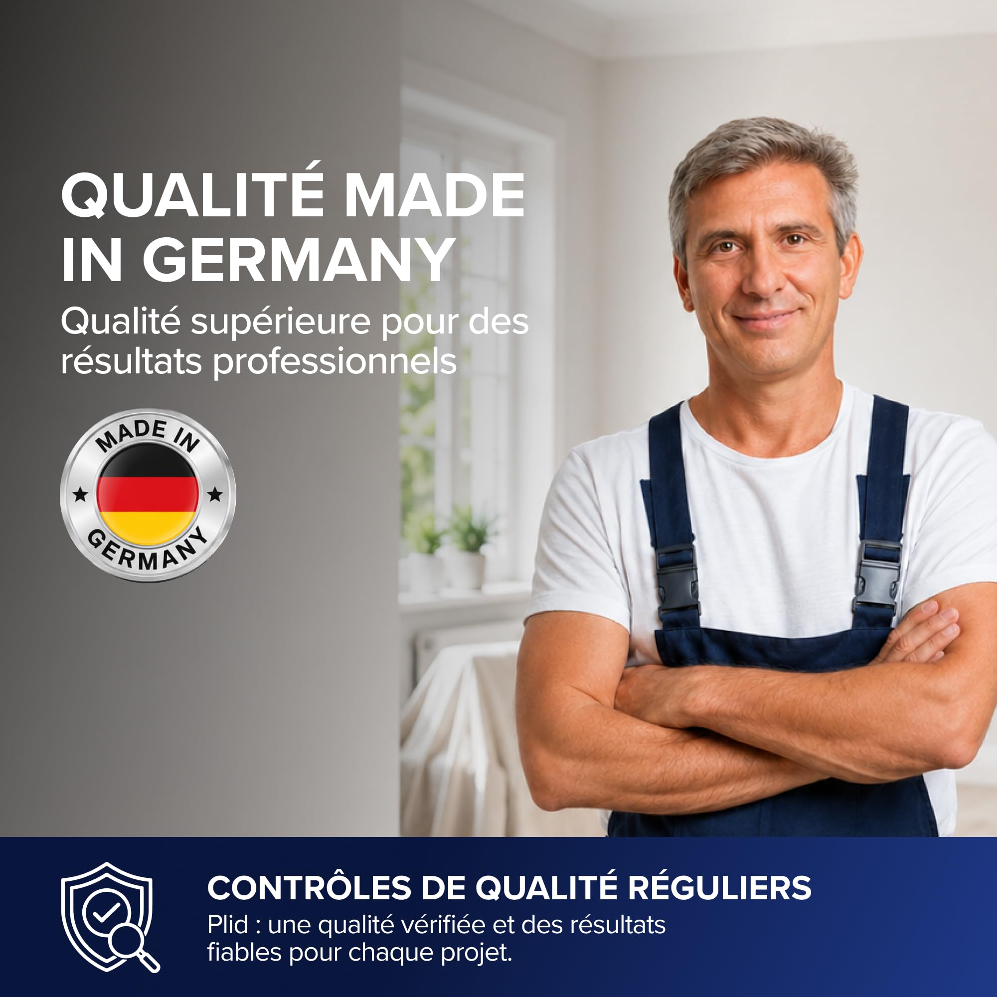 Plid® Peinture blanche mur et plafond, Blanc mat 10 L - pour env. 60m² - Haute couvrance, Application facile, Faible odeur - Pot de peinture murale interieur Blanc polaire - Rénovation, Décoration