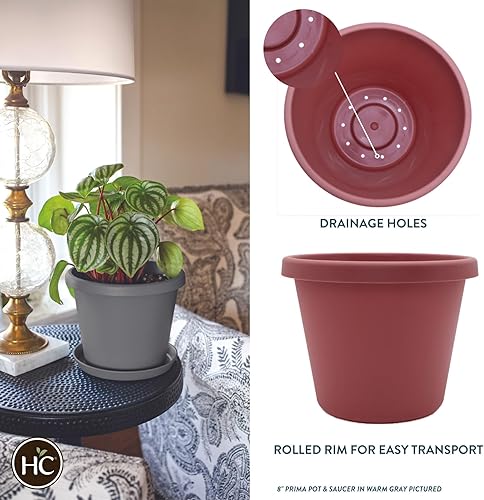 Miniatura 2 de The HC Companies Maceta redonda Prima de 10 pulgadas, maceta de plástico con borde enrollado para plantas de interior y exterior, flores, hierbas,