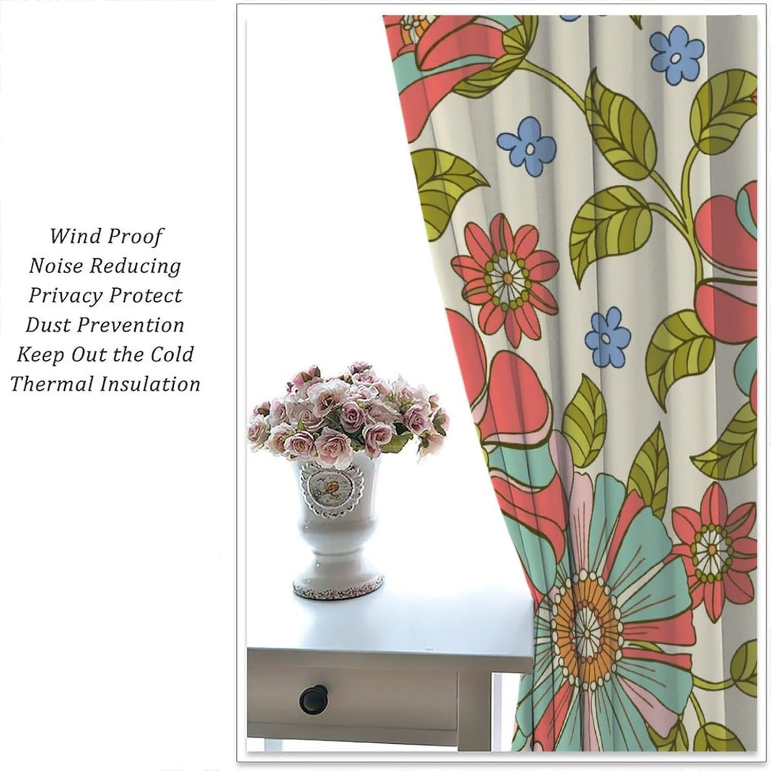 Daisy Flower Pattern Curtains Colorful Large Floral Retro 70S Style Blackout Rod Pocket Curtains for Bedroom Living Room Kitchen Decor Thermal Insulated Window Drapes 2 Panel Set 42x45 Inch